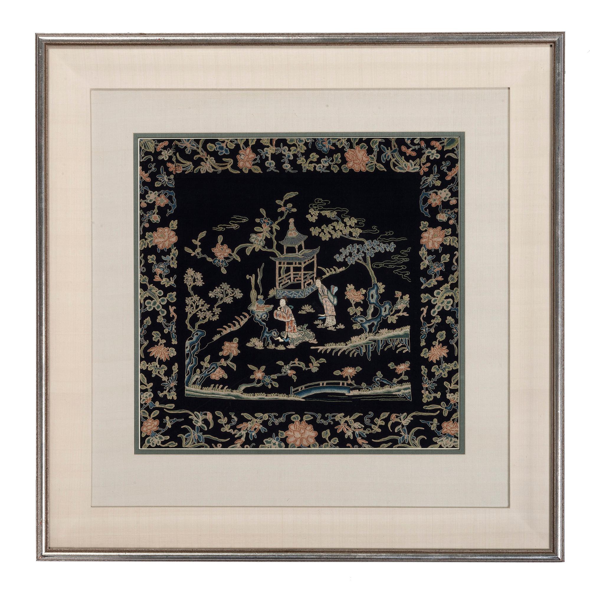 Six Chinese Embroidered and Woven Silk Panels
