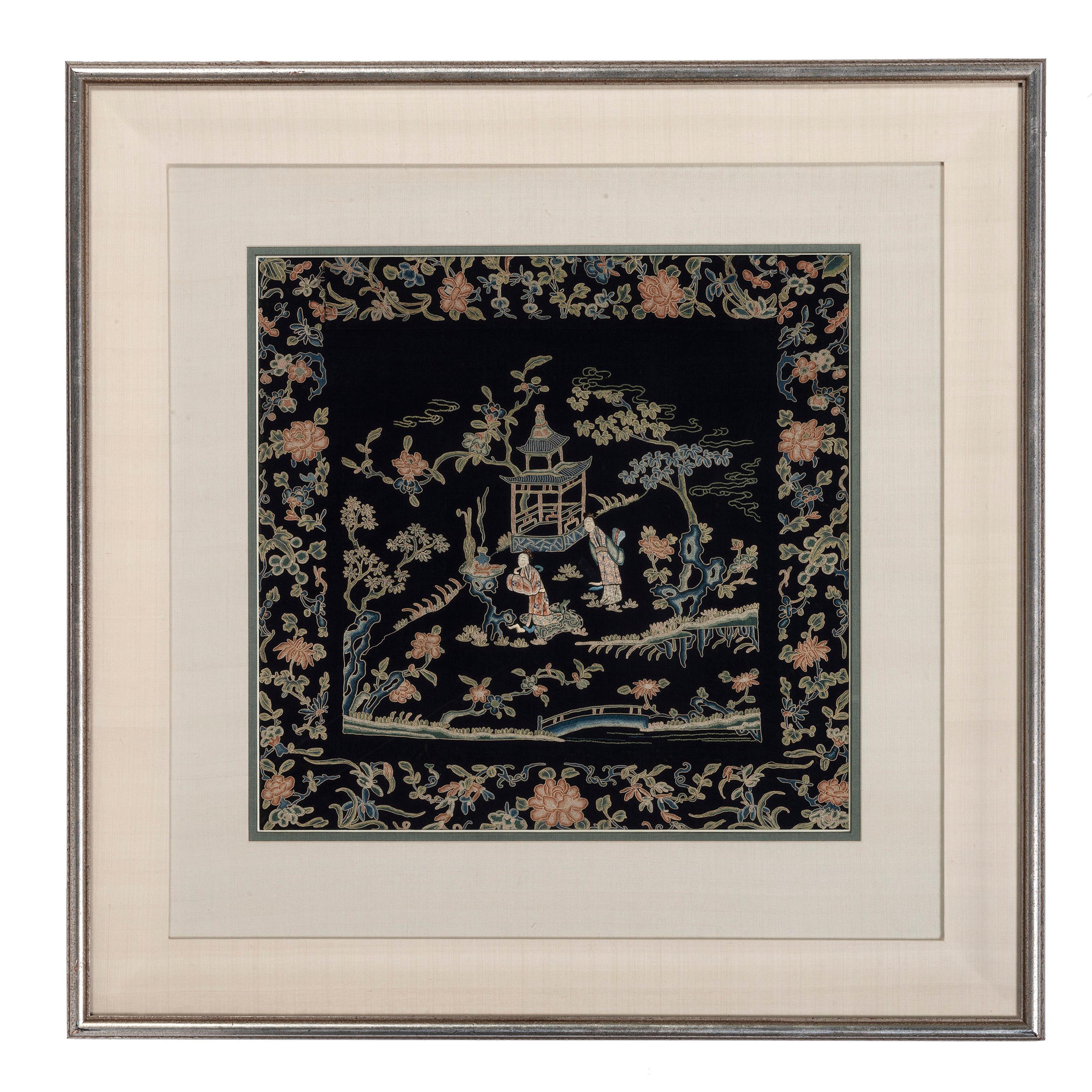 Six Chinese Embroidered and Woven Silk Panels