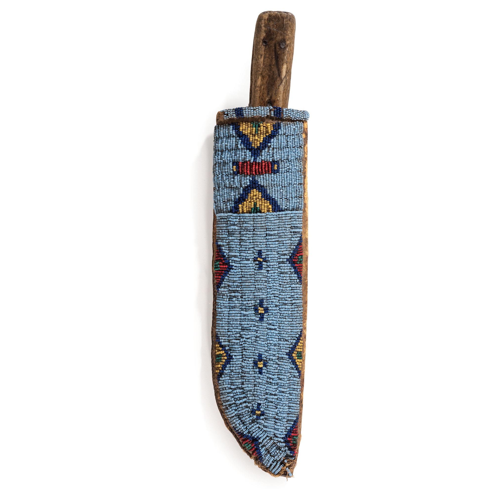 Sioux Beaded Hide Knife Sheath, with Knife