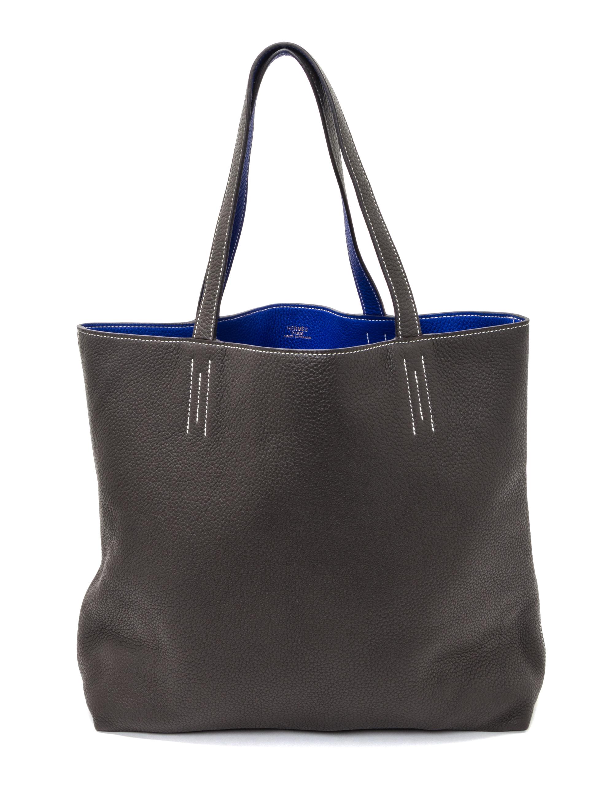 An Hermes Graphite/Bleu Electric 45cm Taurillon Clemence Double Sens Tote, 17.5" x 15.5" x 5".