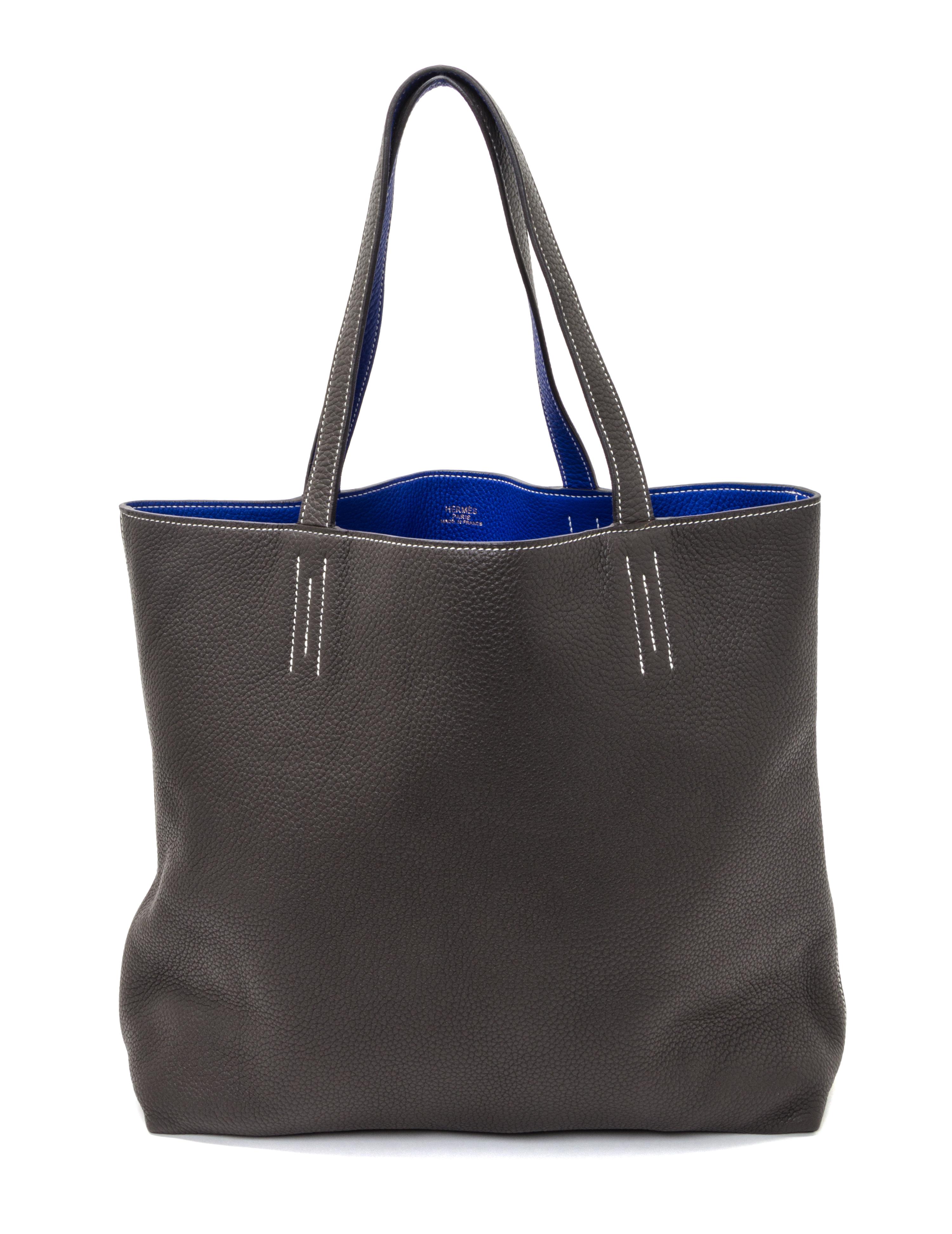 An Hermes Graphite/Bleu Electric 45cm Taurillon Clemence Double Sens Tote, 17.5" x 15.5" x 5".