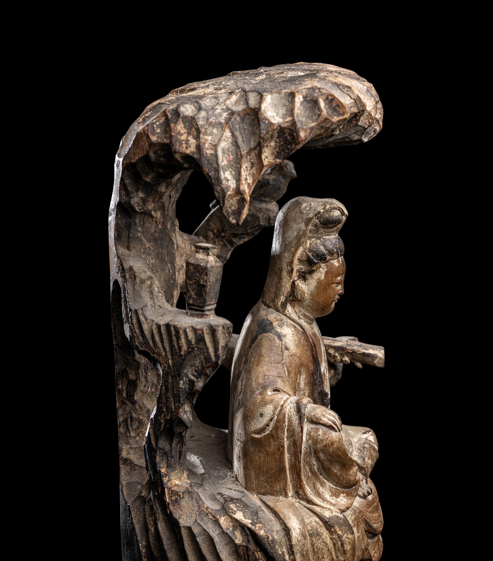 A Chinese Carved Wood Figure of Guanyin