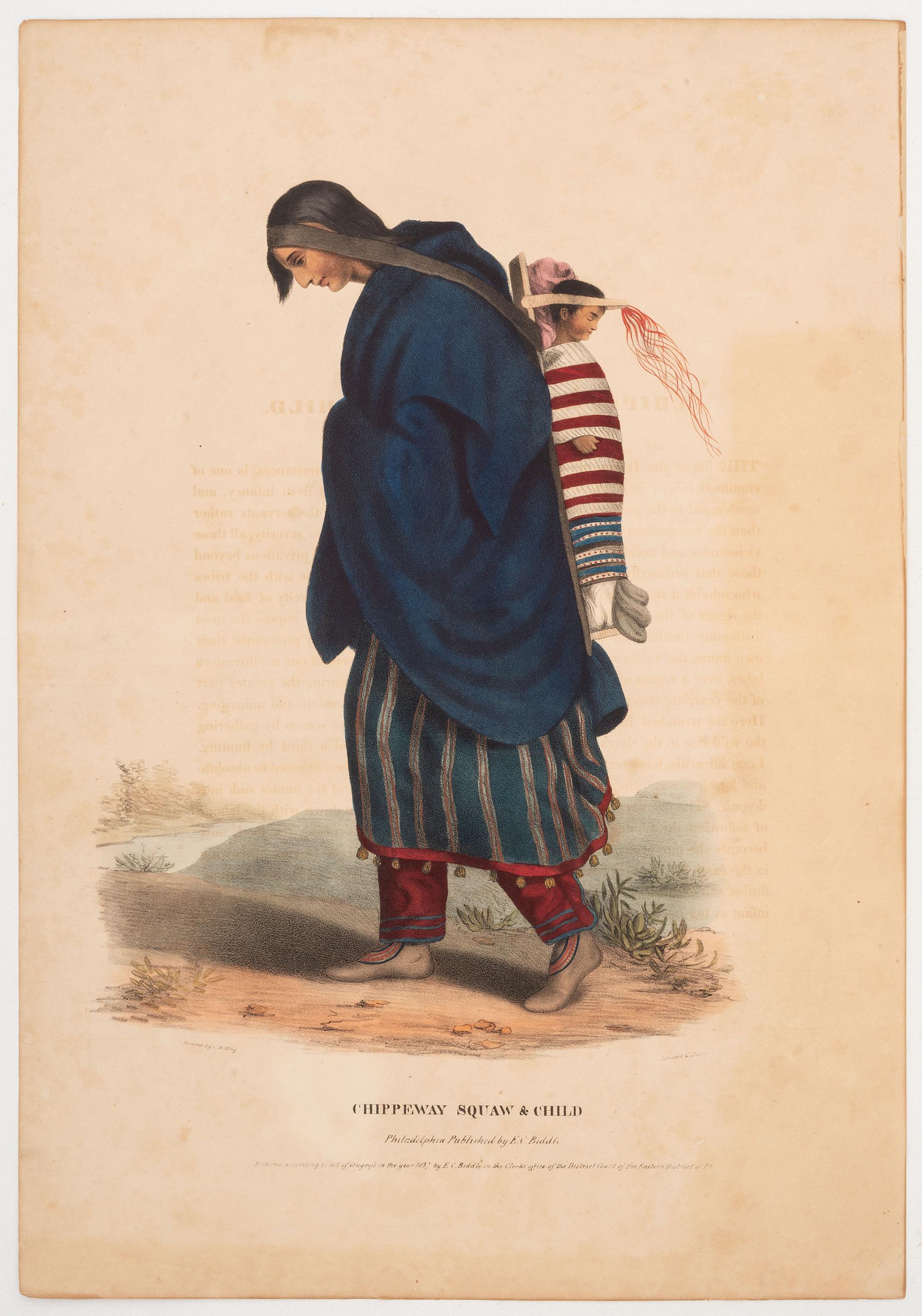 [McKENNEY & HALL]. A group of 6 large folio hand-colored lithographs of Chippewa and Ojibwe. 1836-1838.