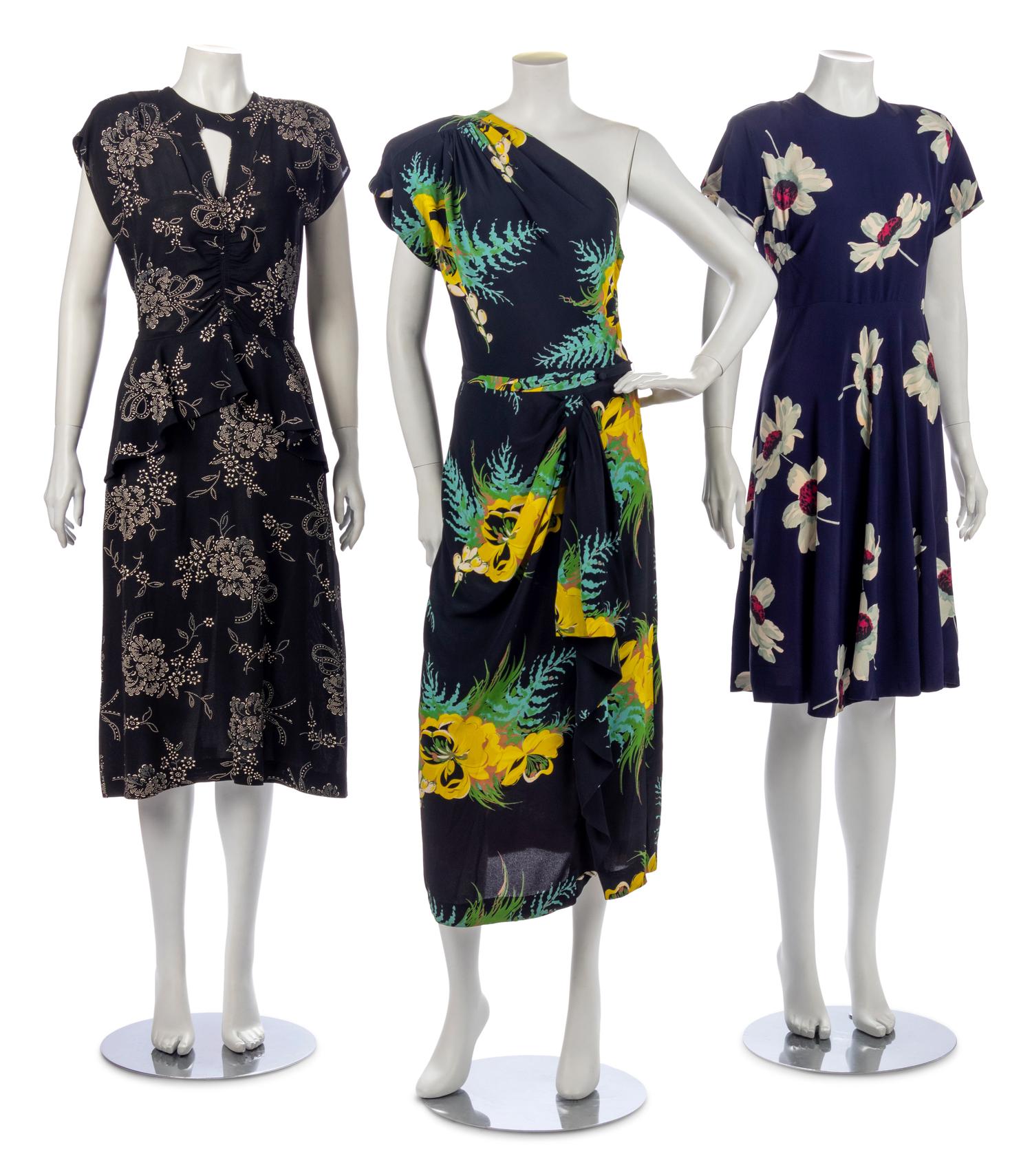 Three Floral Dresses, 1940s