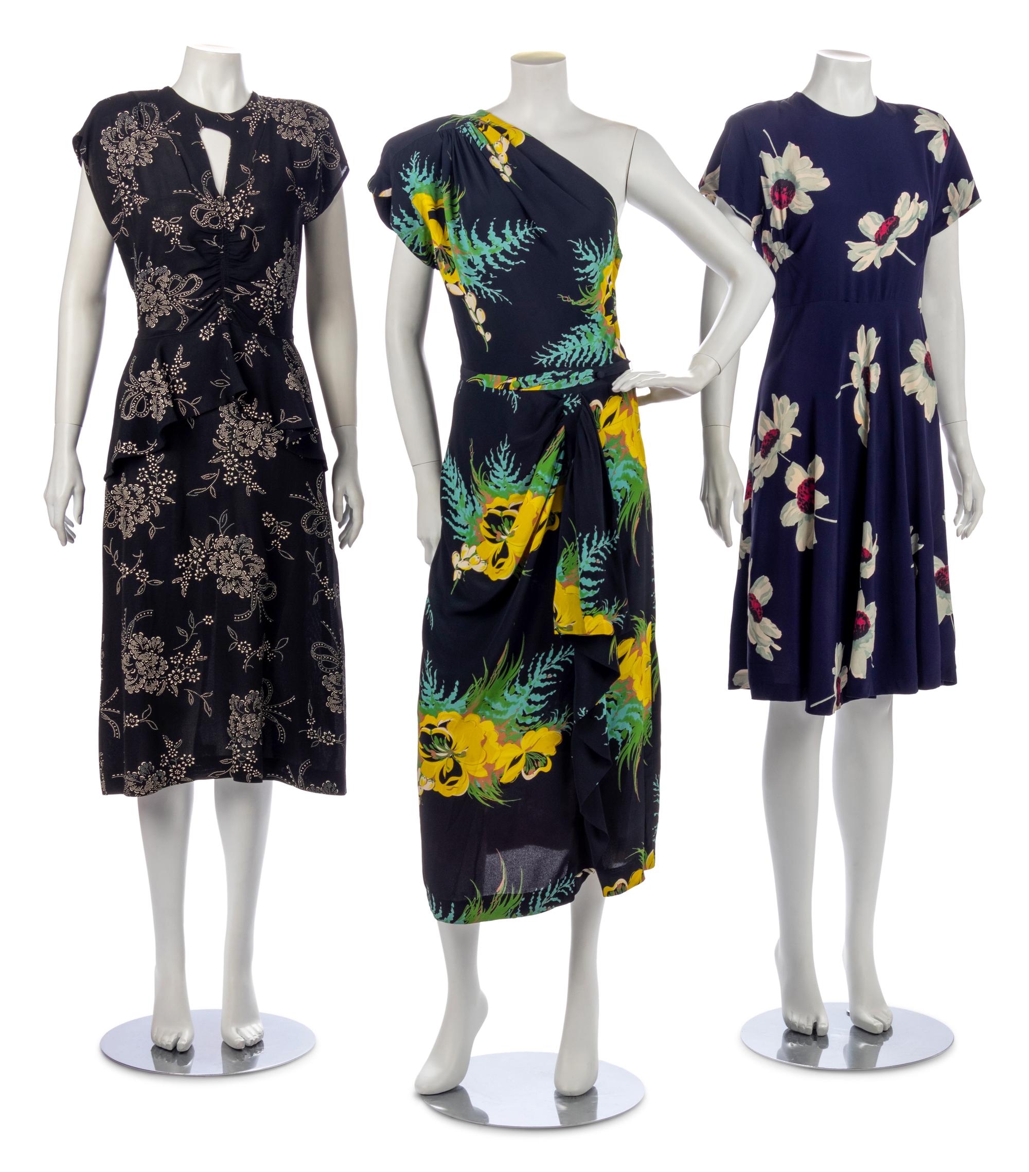 Three Floral Dresses, 1940s