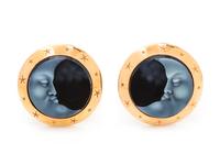 A Pair of 14 Karat Yellow Gold and Hardstone Earclips,