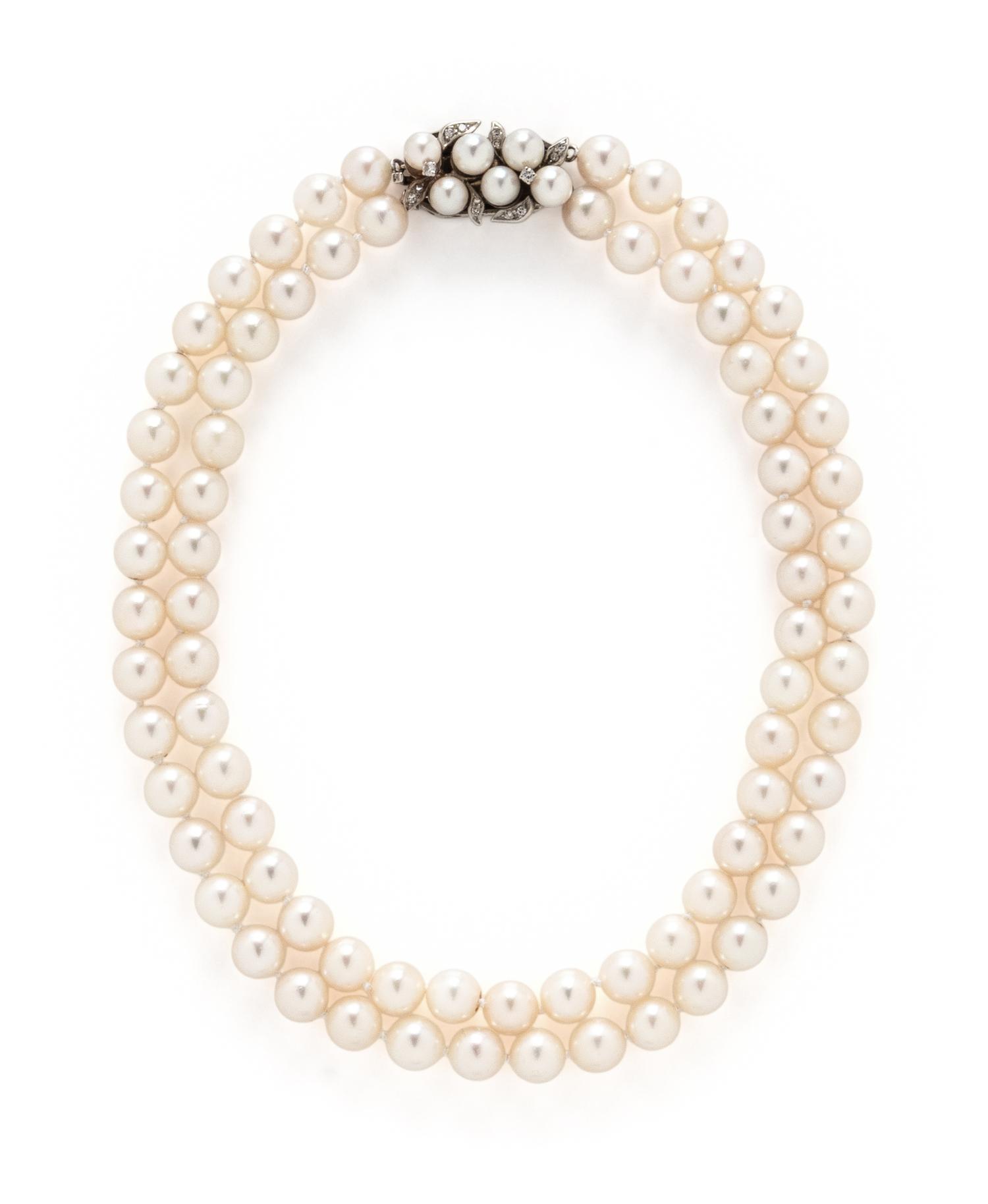 CULTURED PEARL AND DIAMOND CHOKER NECKLACE