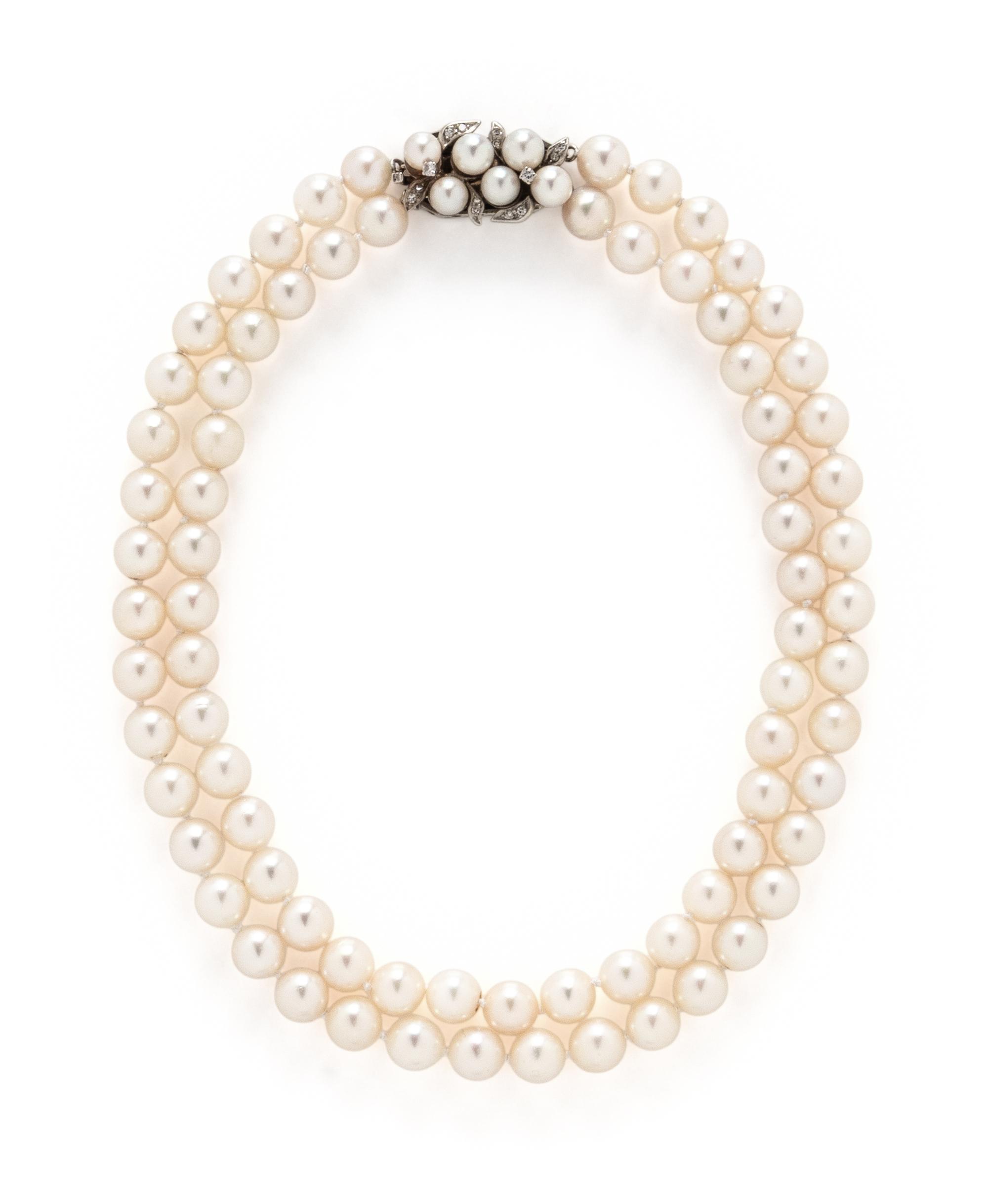 CULTURED PEARL AND DIAMOND CHOKER NECKLACE