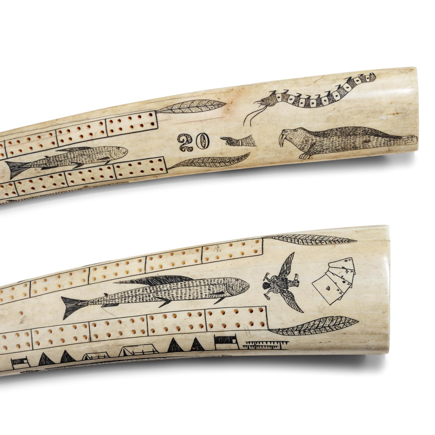 Alaskan Native Scrimshawed Cribbage Boards