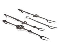 A Group of Four Wrought Iron or Steel Roasting Forks, Probably French or Flemish, 18th Century