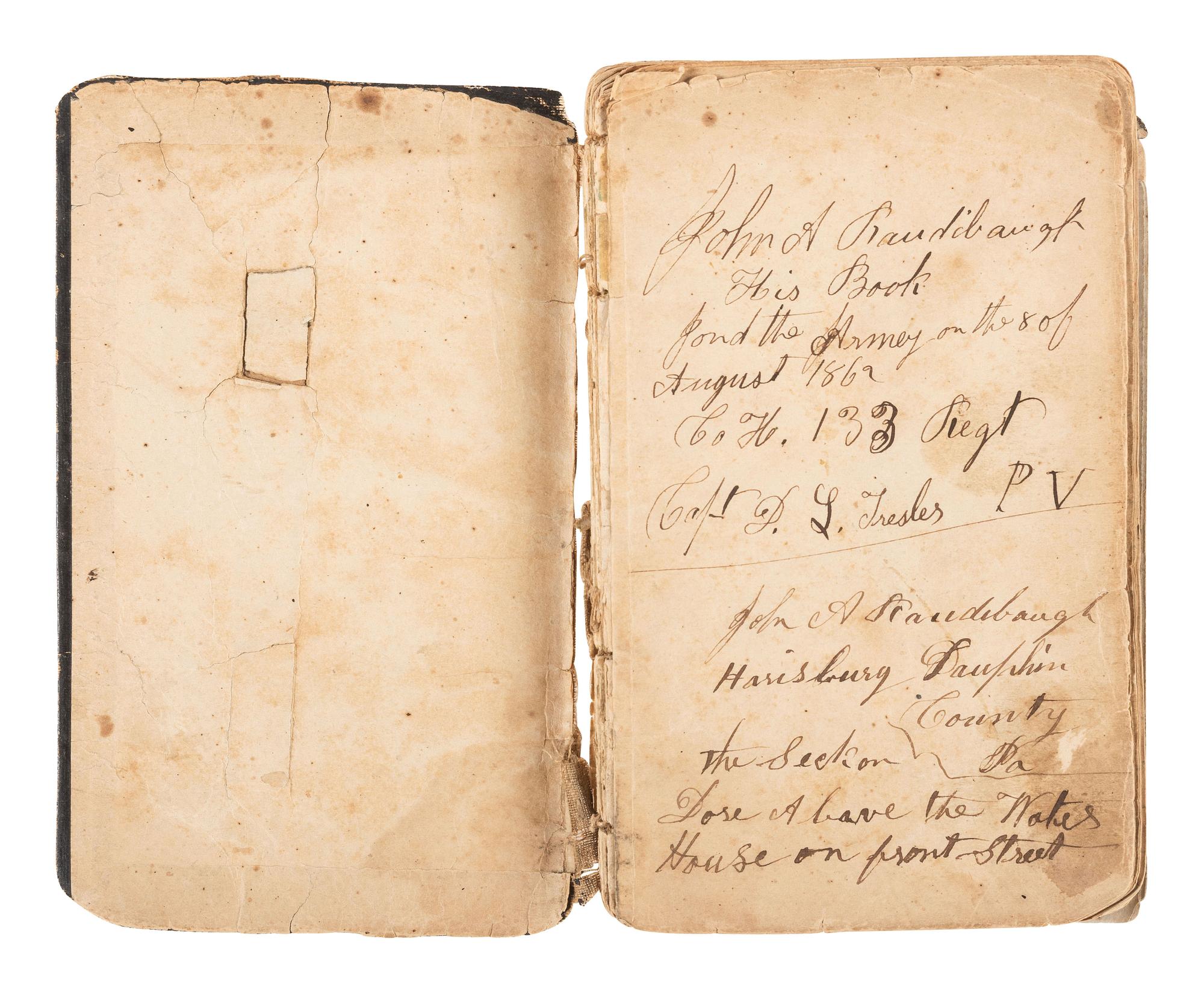 [CIVIL WAR]. War-date diary of Corporal J. A. Raudibaugh, Company H, 133rd Pennsylvania Infantry Regiment. Including Fredericksburg, "Mud March," and Chancellorsville content.