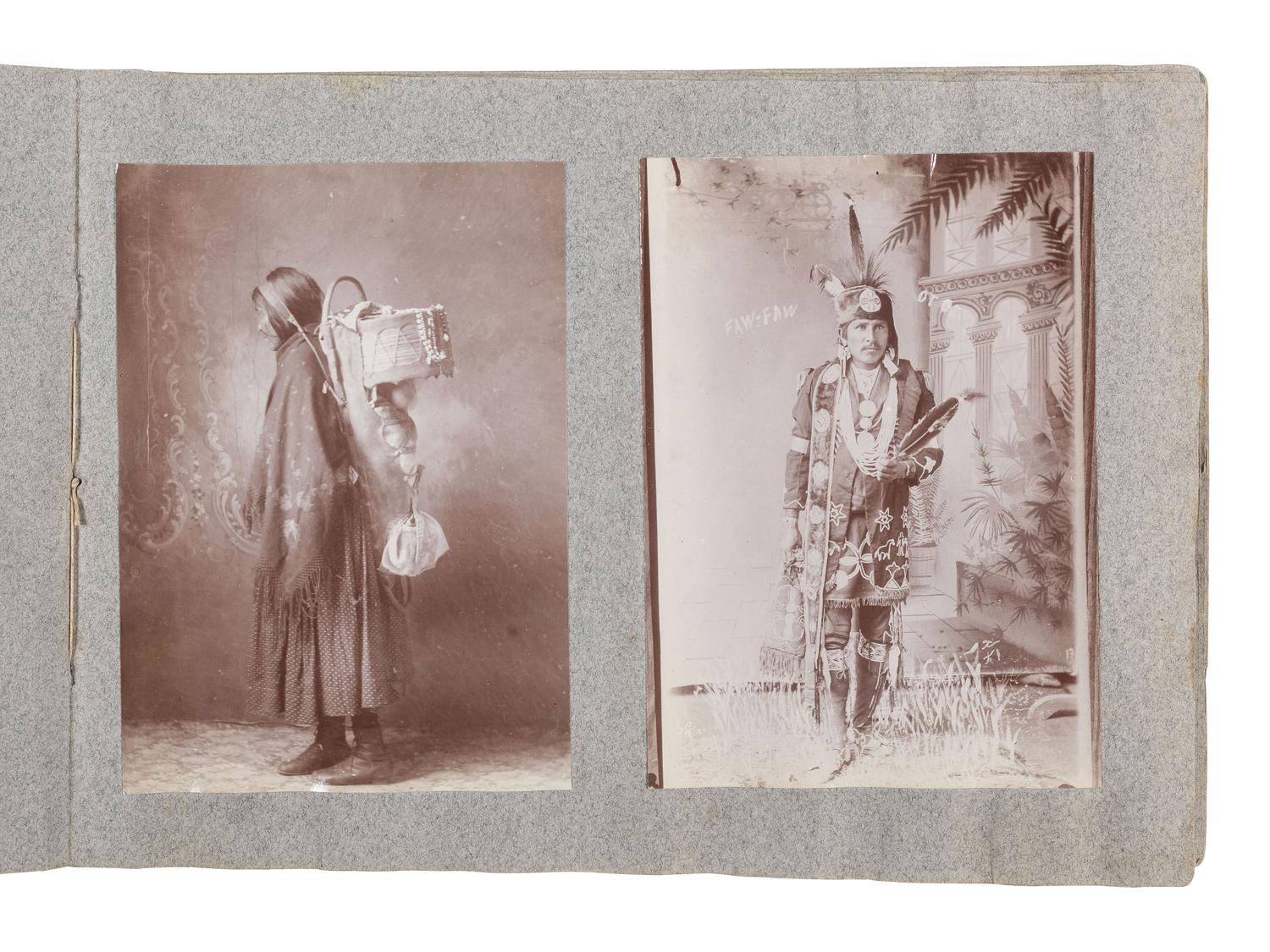 [NATIVE AMERICANS]. Album containing 25 photographs of Native American subjects from Indian Territory, incl. 2 images of Geronimo and works by Lenny & Sawyer and Will Soule.