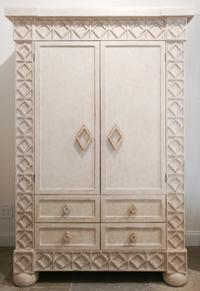A Cream-Painted Carved Wood Armoire Height 80 x width 50 x depth 25 1/2 inches. — 20TH CENTURY