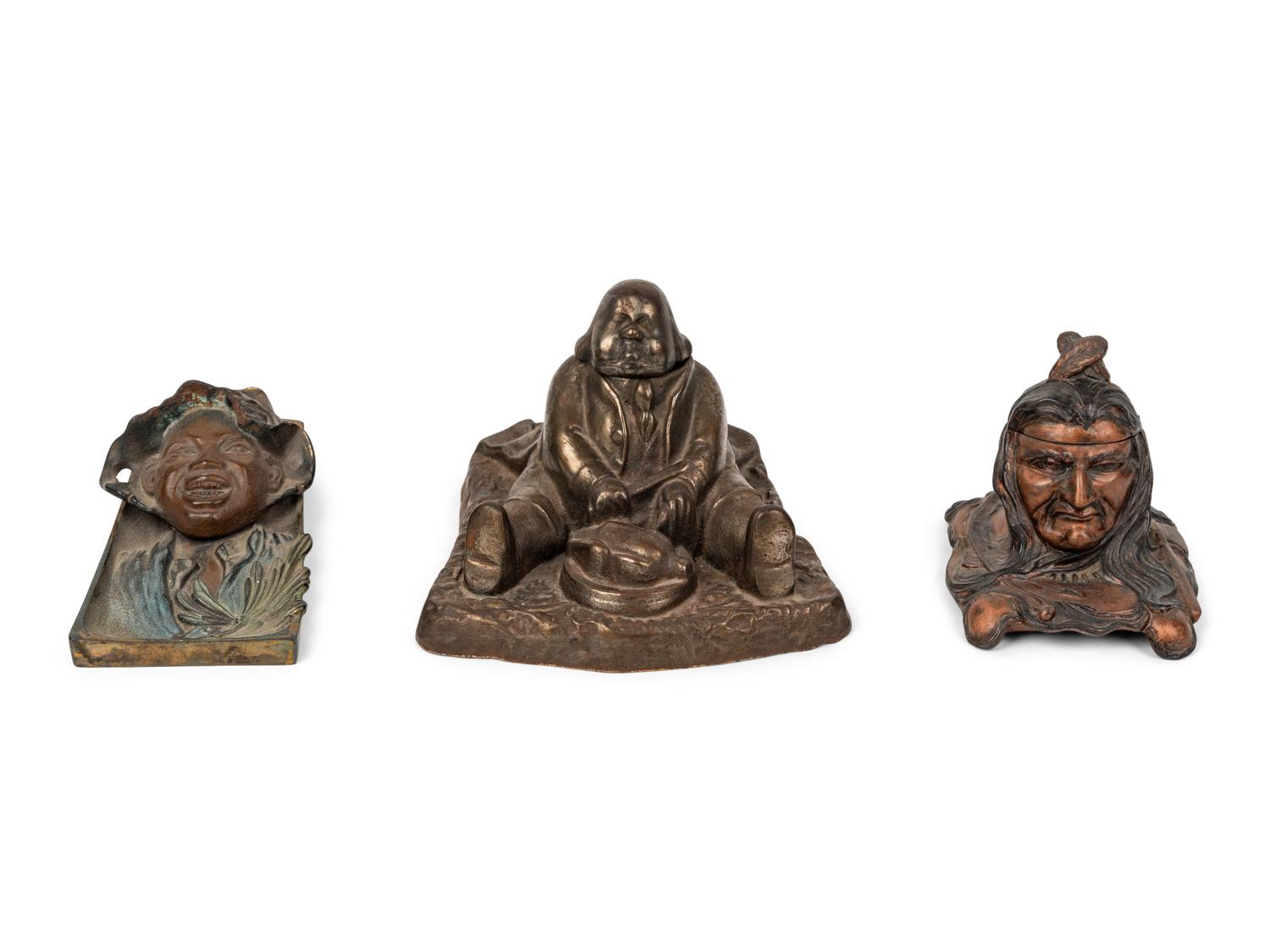 Three Cast Metal Figural Inkwells