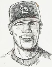 An Original 2003 Pen and Ink Cartoon Portrait of Albert Pujols by St. Louis Post-Dispatch Artist Dan Martin