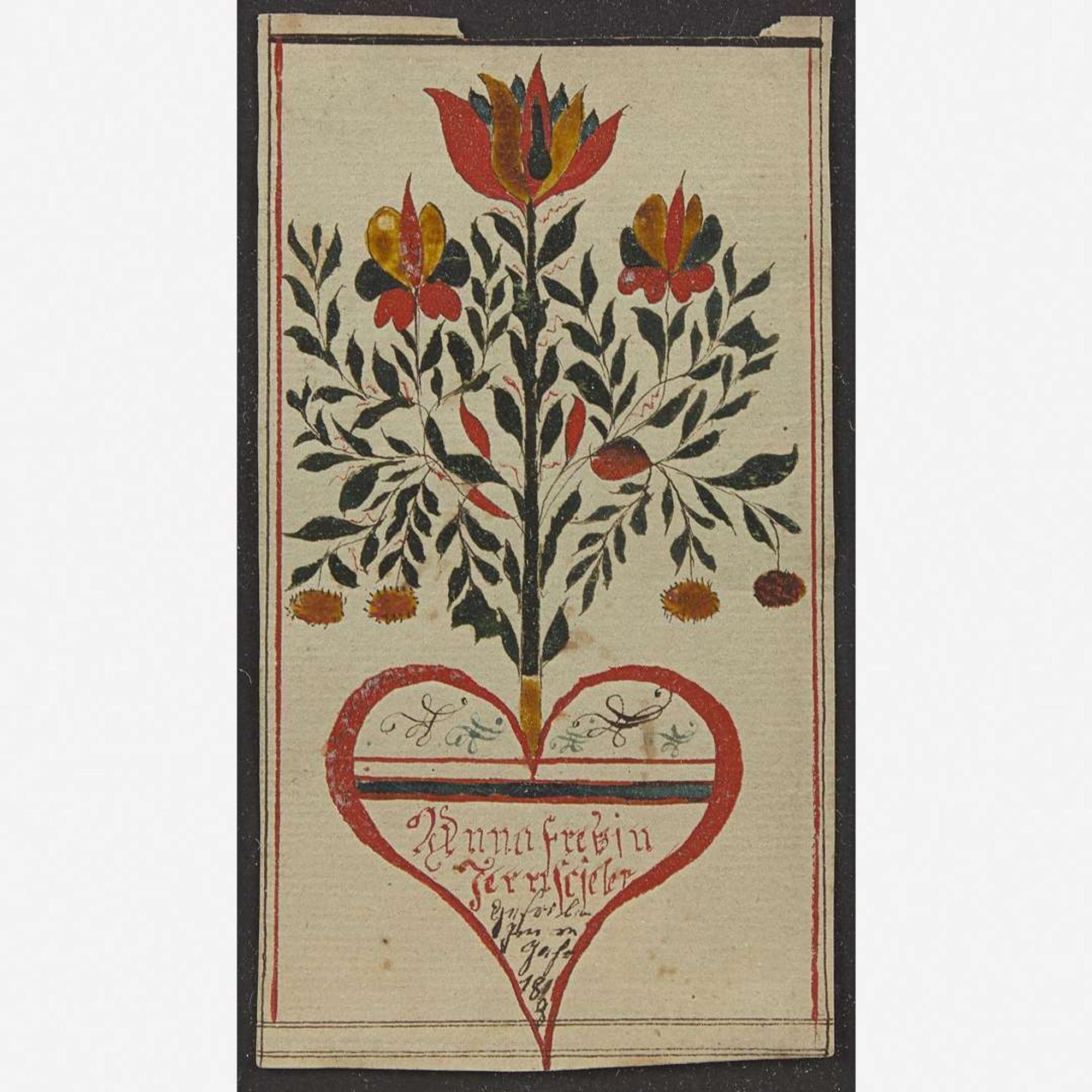 American School 19th century Fraktur Bookplate for Anna Freben Ternscieler, dated "1818"