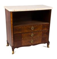 A Pair of Louis XVI Style Marble Top Side Cabinets Height 29 1/4 x width 29 1/4 x depth 15 inches. — 20TH CENTURY