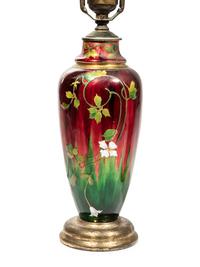 A Pair of French Enameled Metal Vases Mounted as Lamps