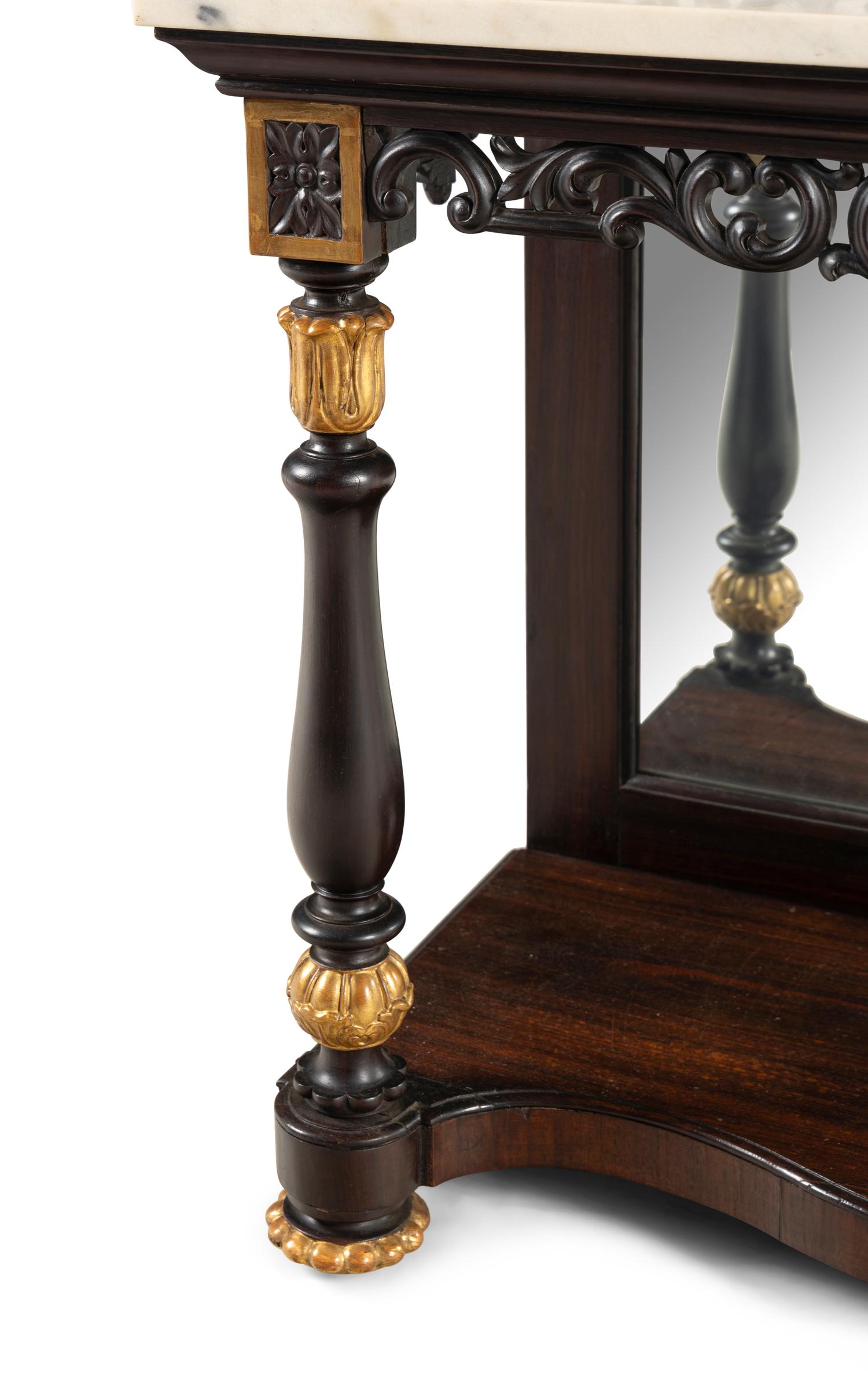 A Continental Parcel-Gilt Mahogany Marble-Top Pier Table