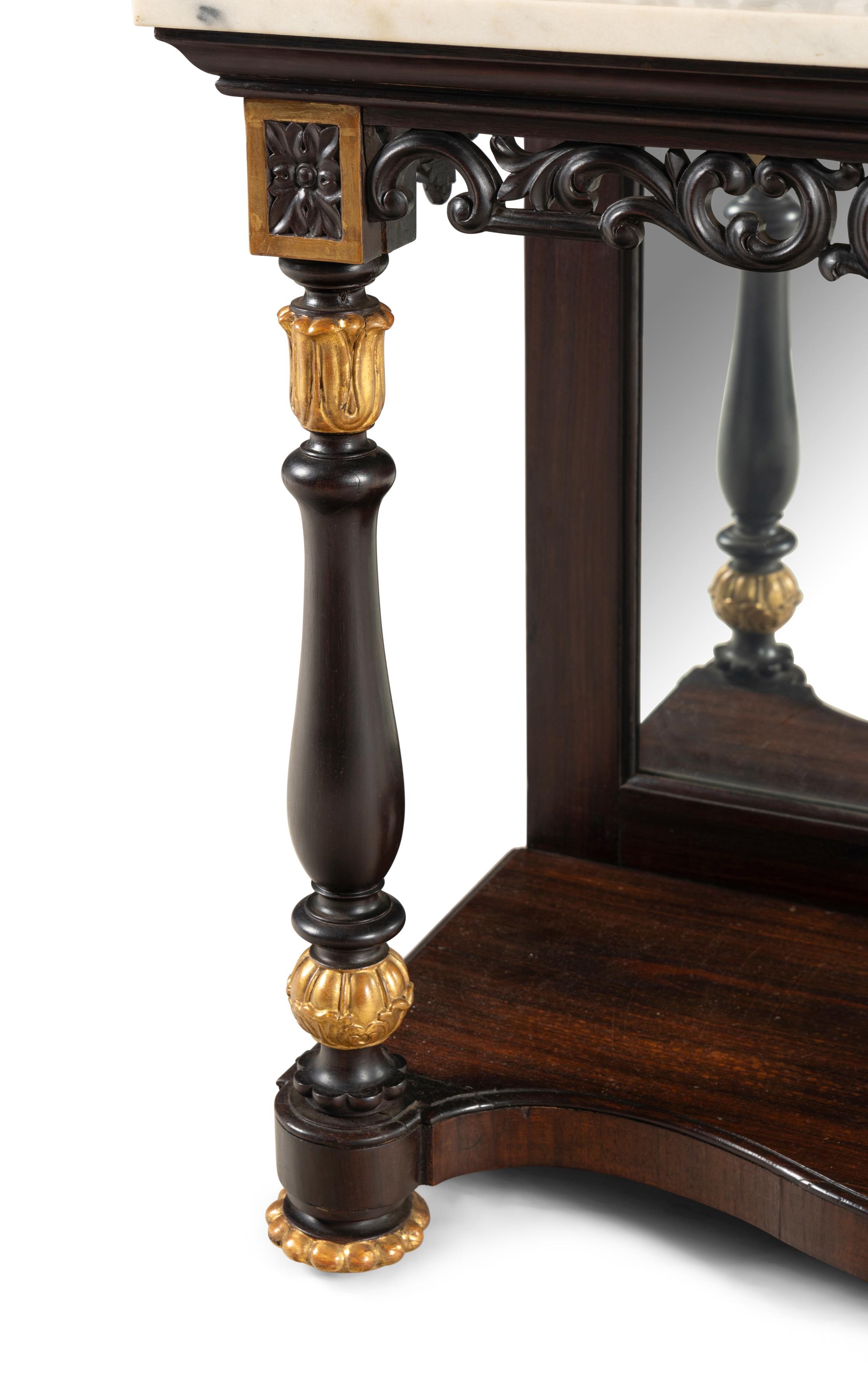 A Continental Parcel-Gilt Mahogany Marble-Top Pier Table