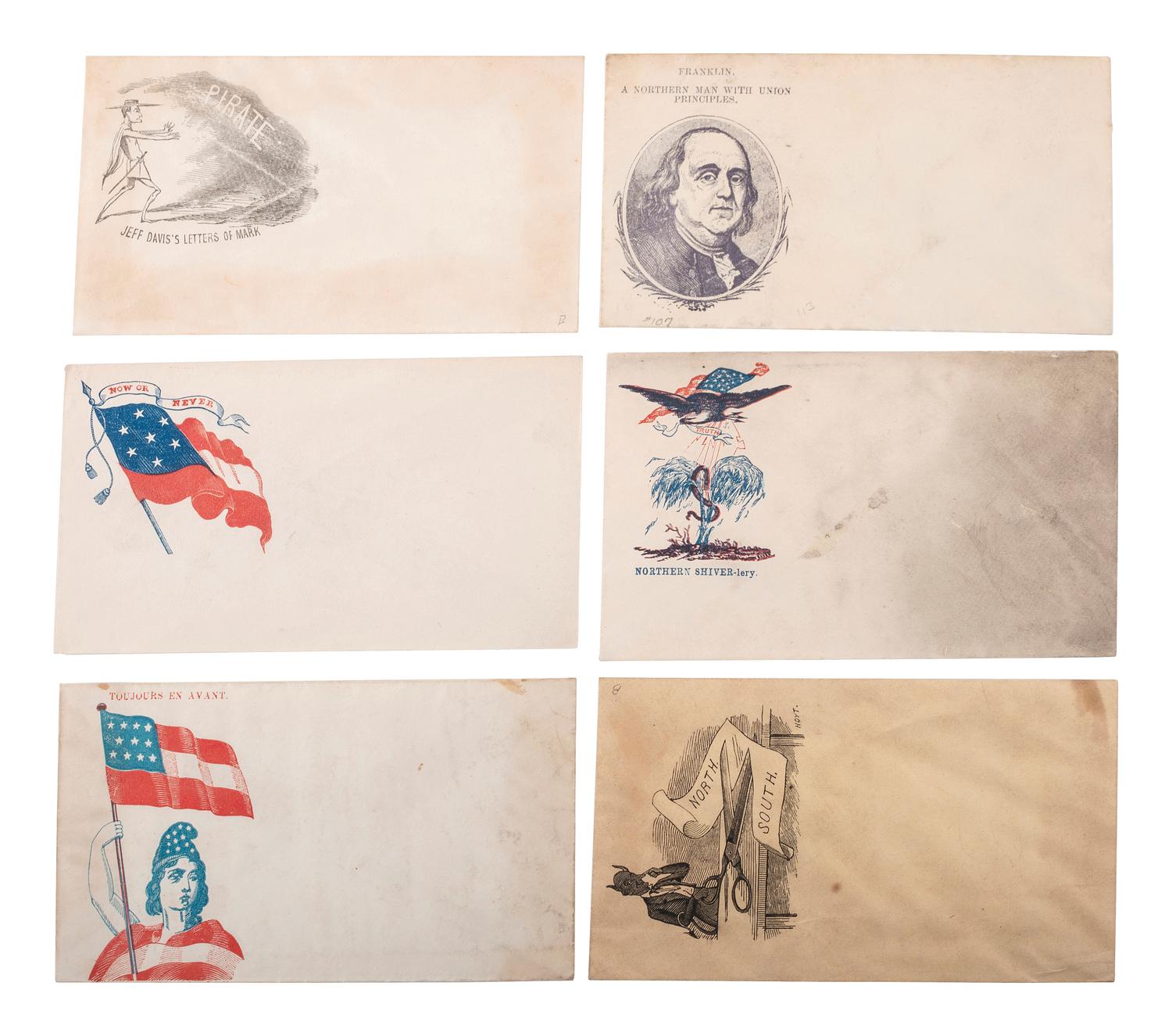 [CIVIL WAR]. Civil War-period patriotic covers, incl. northern and southern examples.
