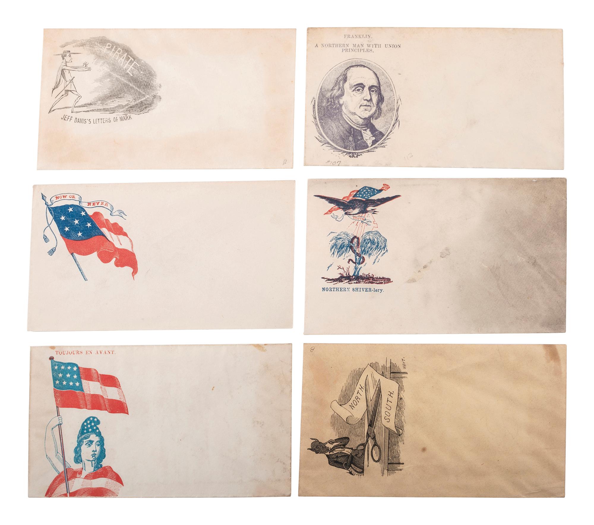 [CIVIL WAR]. Civil War-period patriotic covers, incl. northern and southern examples.