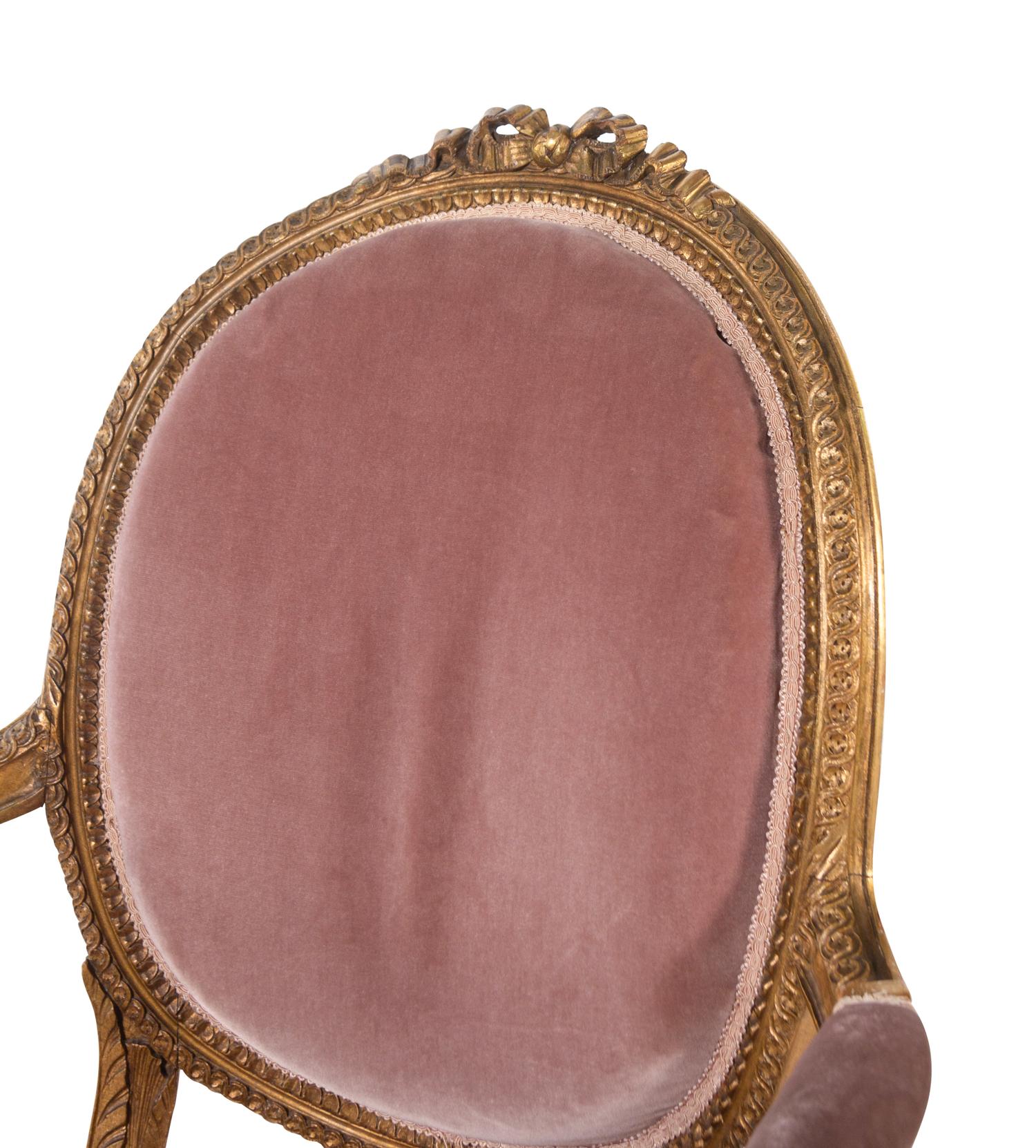 A Pair of Louis XVI Style Giltwood Fauteuils