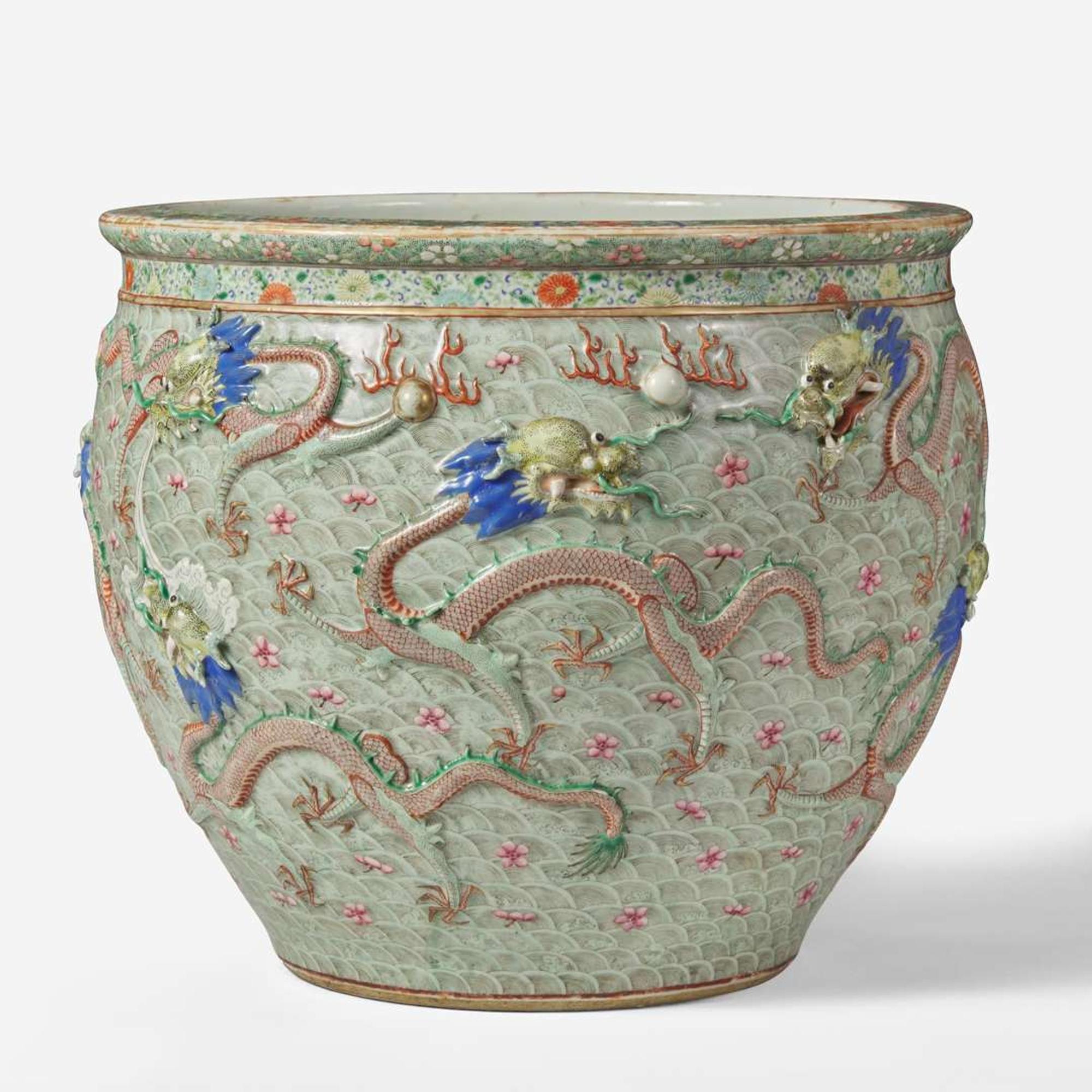 A Chinese Famille Rose-decorated porcelain “Nine Dragon” jardinière Late Qing dynasty/early Republic period