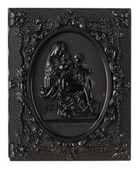 [EARLY PHOTOGRAPHY]. 3 half plate figural Union cases, one containing tintype of a wedding couple.