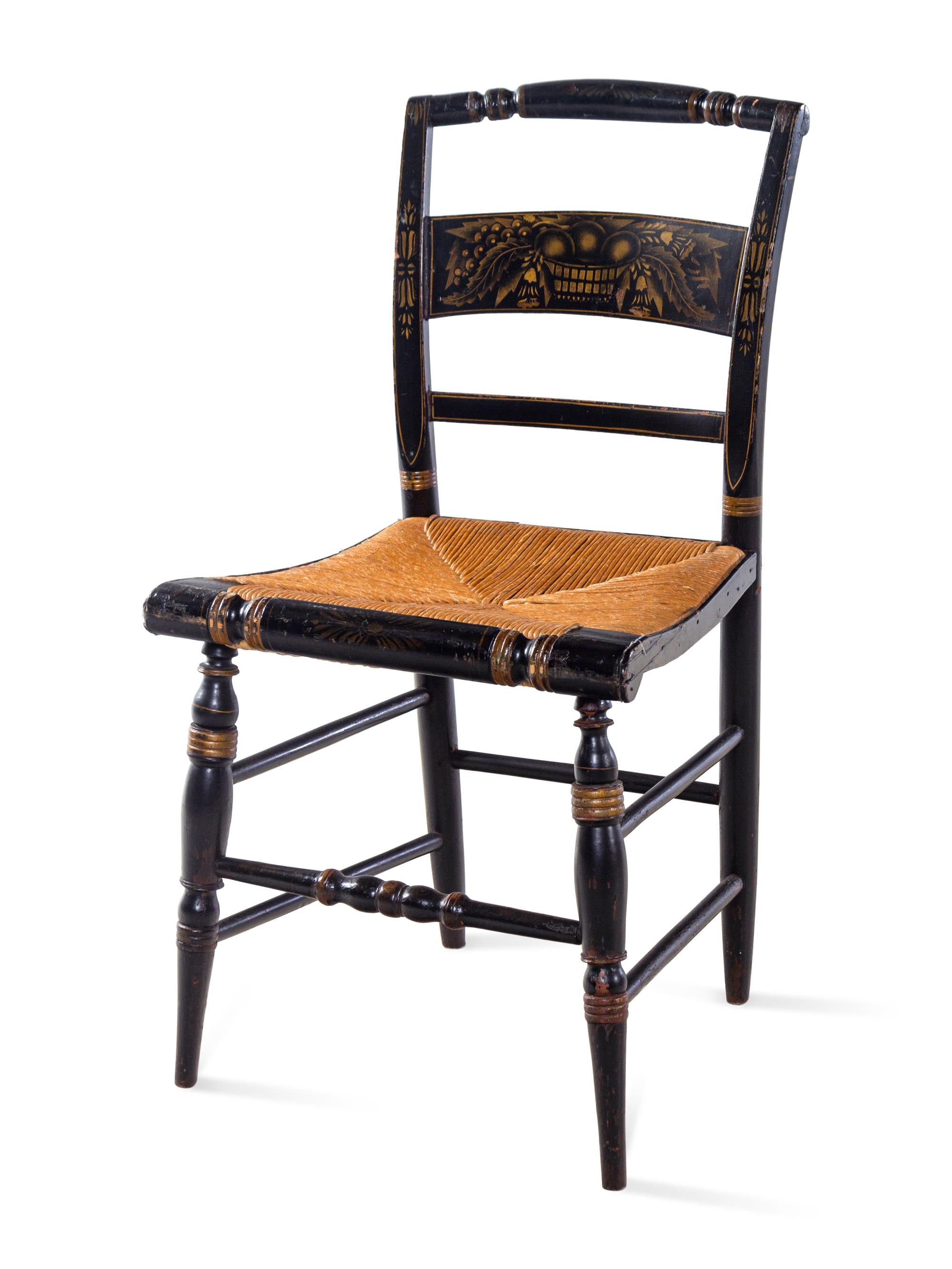 A Set of Four Ebonized and Stenciled Hitchcock Side Chairs