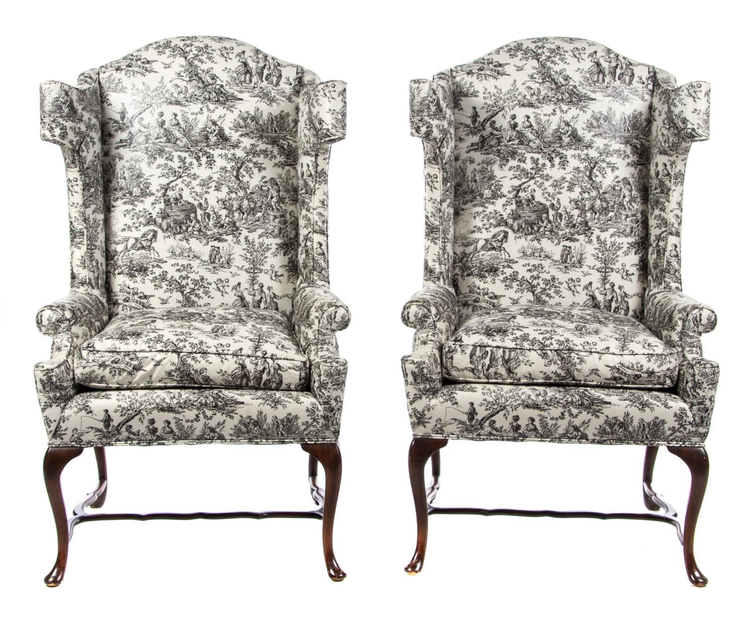 A Pair of George III Style Wingback Armchairs Height 51 1/2 inches. — LATE 19TH/EARLY 20TH CENTURY