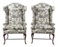 A Pair of George III Style Wingback Armchairs Height 51 1/2 inches. — LATE 19TH/EARLY 20TH CENTURY