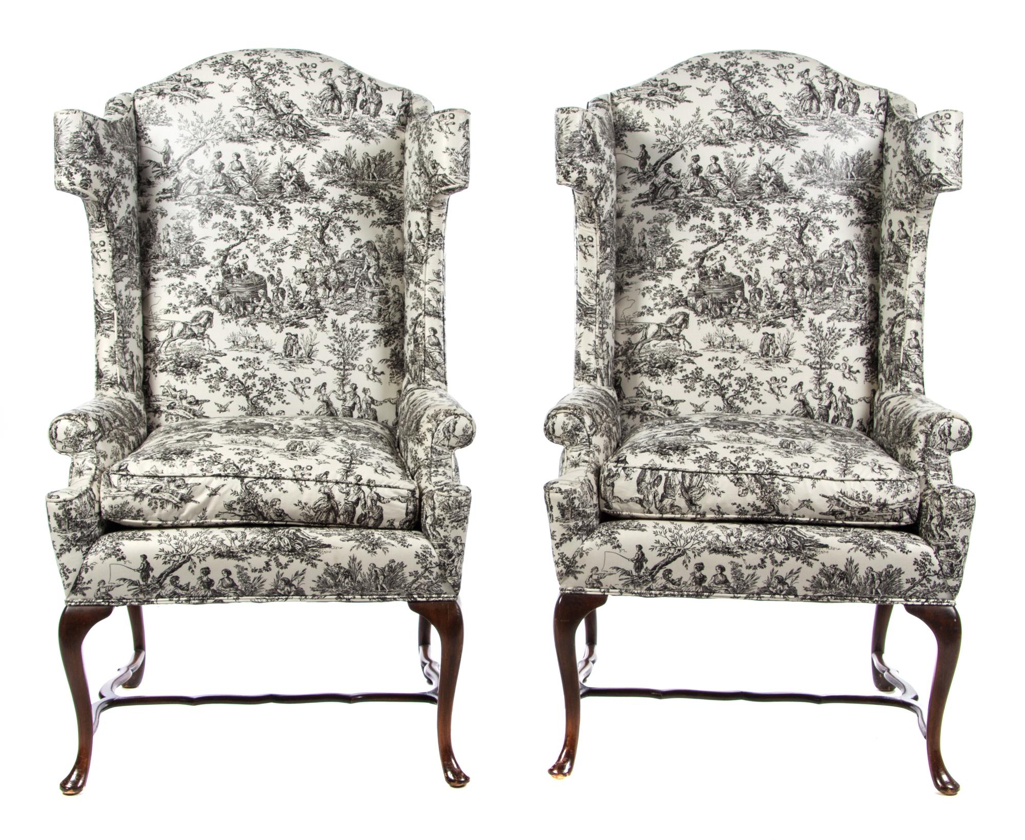 A Pair of George III Style Wingback Armchairs Height 51 1/2 inches. — LATE 19TH/EARLY 20TH CENTURY