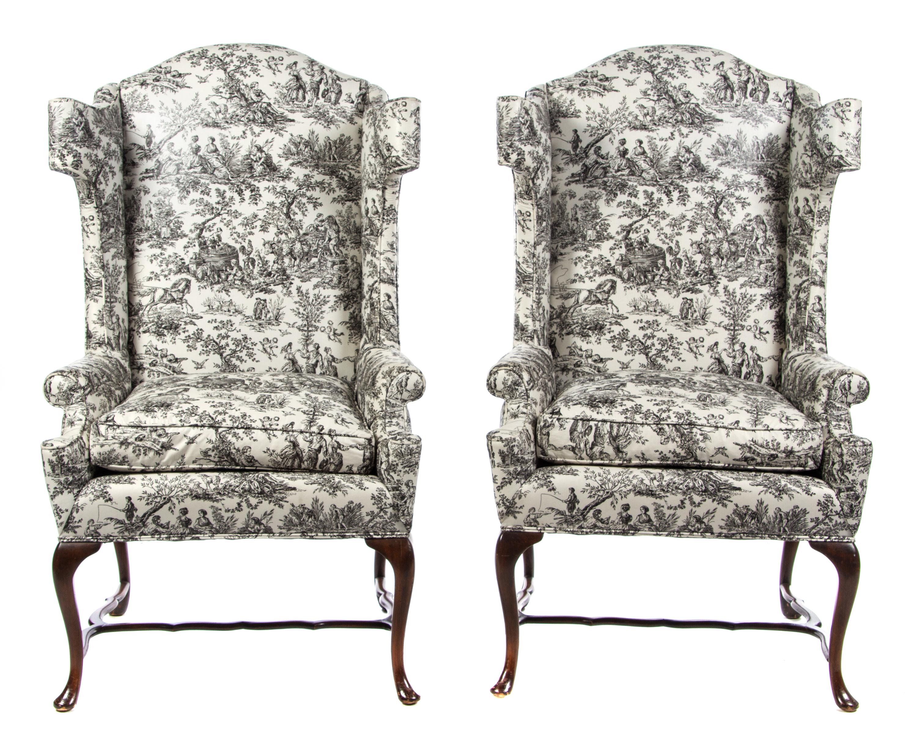 A Pair of George III Style Wingback Armchairs Height 51 1/2 inches. — LATE 19TH/EARLY 20TH CENTURY