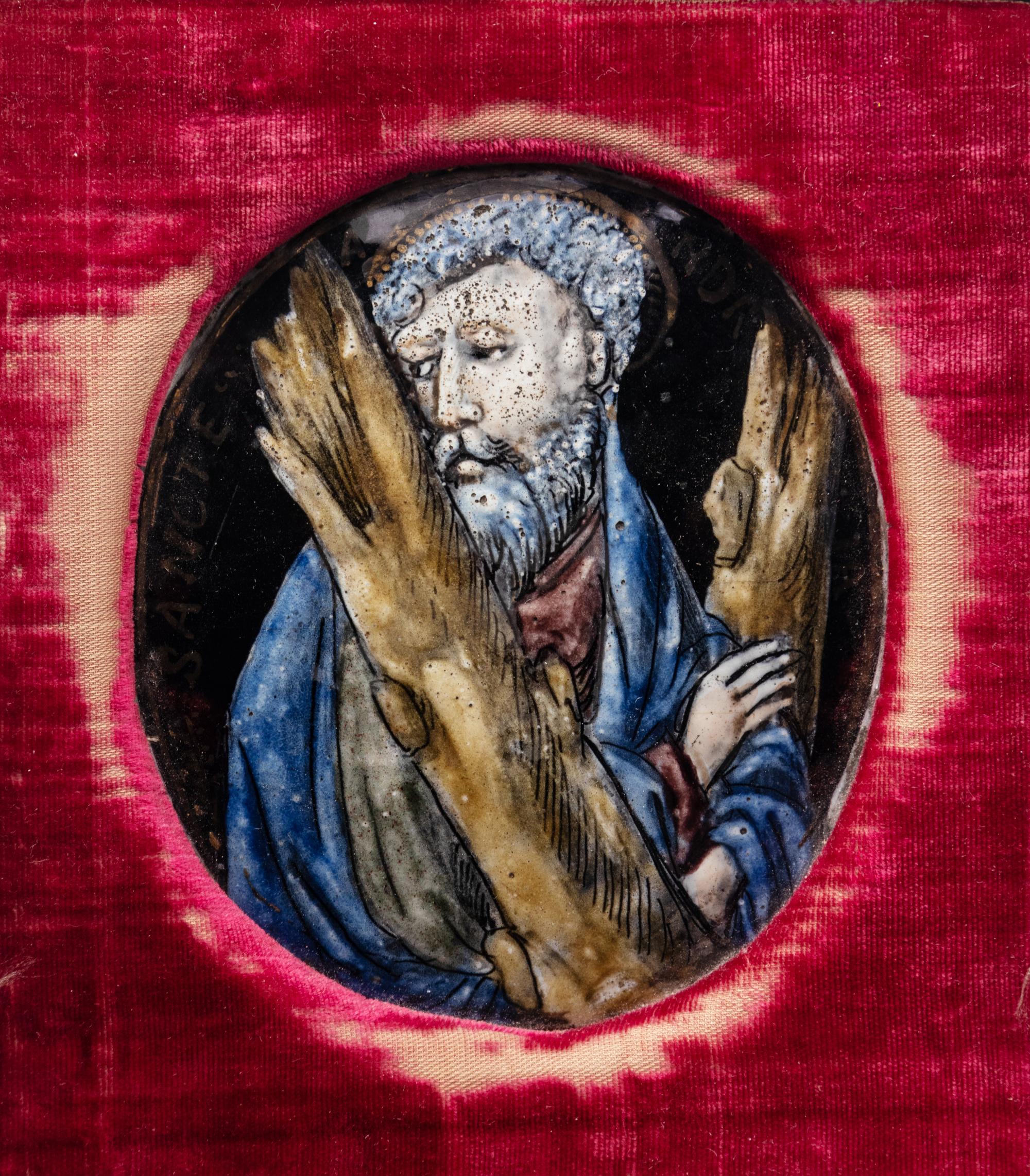A Continental Enameled Plaque Depicting St. Andrew