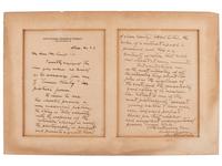 TARKINGTON, Booth (1869-1946). Autograph letter signed ("Booth Tarkington"). Indianapolis, 4 December 1923. After a courtesy viewing of John Ford's 1923 adaptation of Tarkington's play Cameo Kirby.