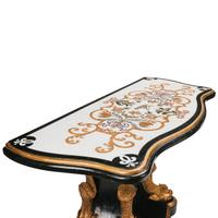 A Pair of Neoclassical Style Specimen Marble, Ebonized and Parcel Gilt Console Tables