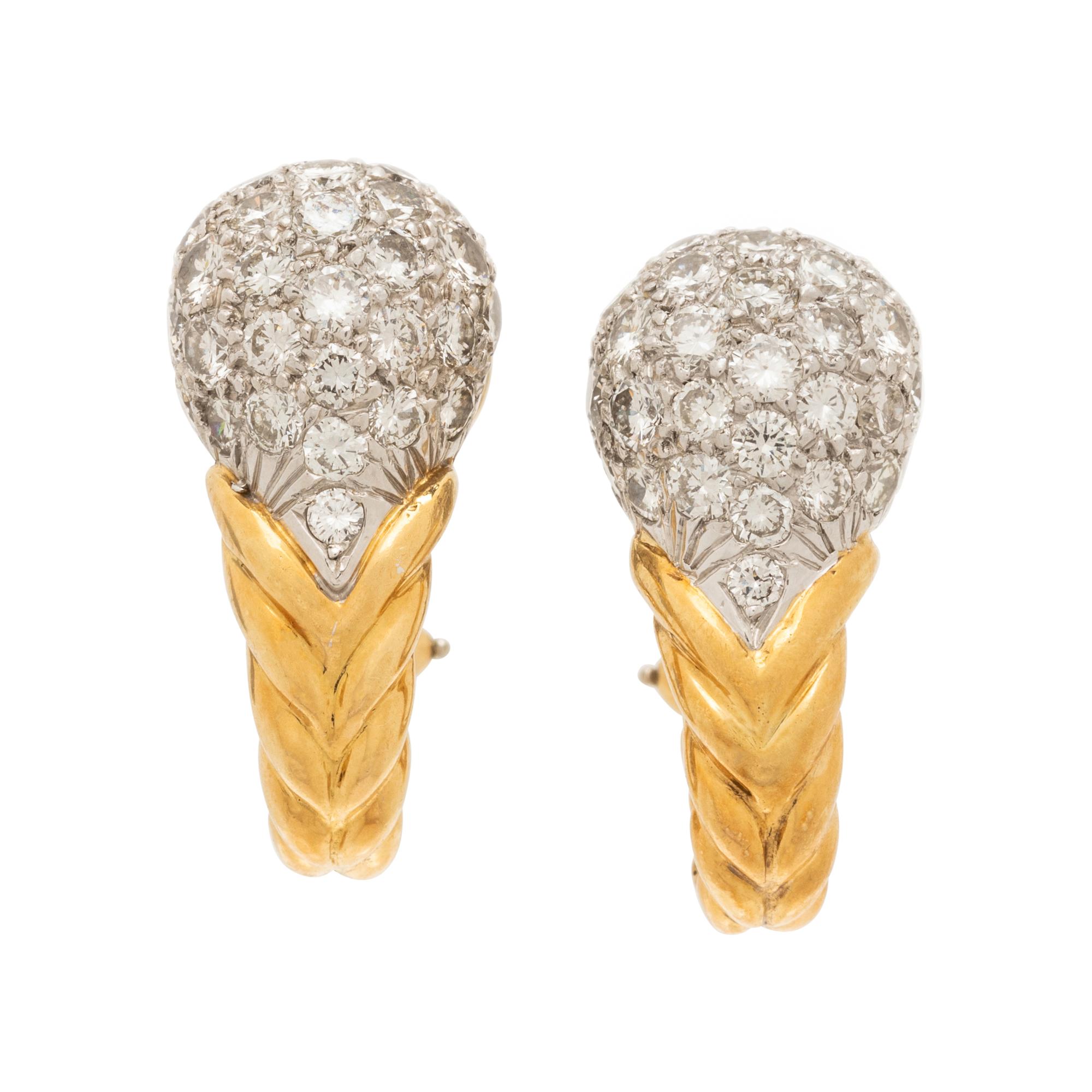 DIAMOND, PLATINUM, AND YELLOW GOLD EARRINGS