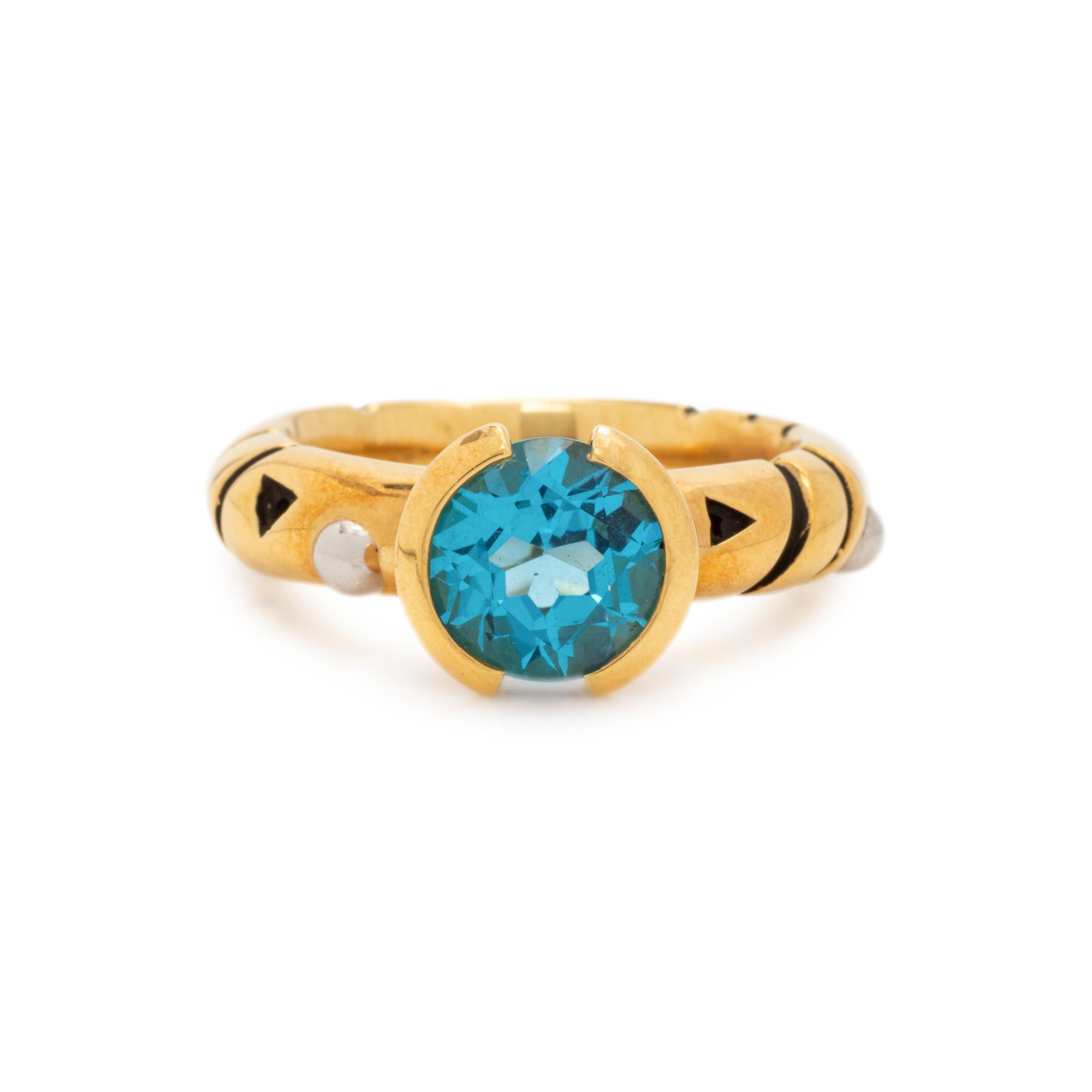 JOHN ATENCIO, YELLOW GOLD AND BLUE TOPAZ 'CHORUS' RING