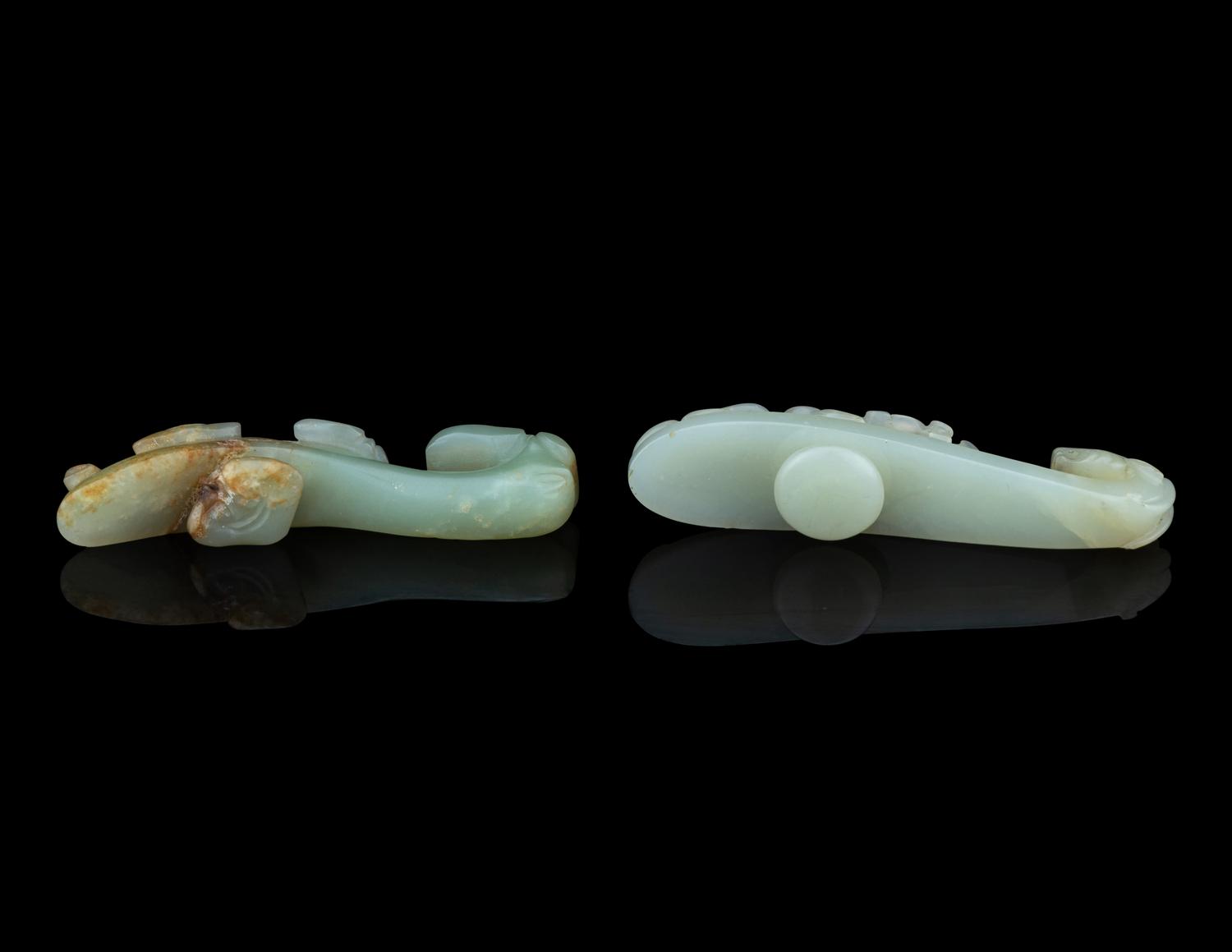 Two Celadon Jade Belt Hooks