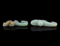 Two Celadon Jade Belt Hooks