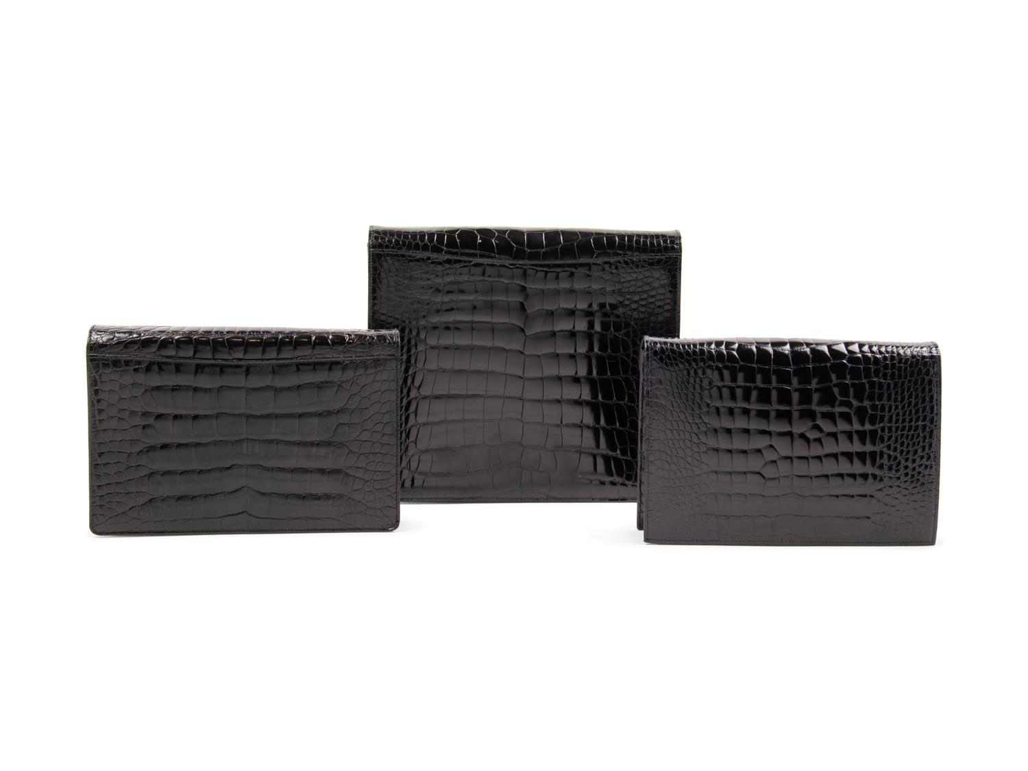 Three Lana Marks Patent Alligator Box Clutch, 1990-2010s