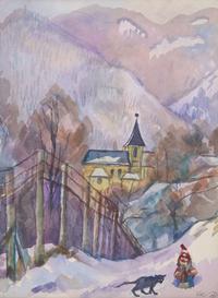 Henry Koerner (American/Austrian, 1915–1991) - Winter Landscape with Black Cat