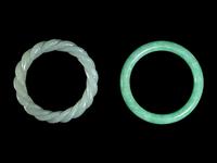 Two Chinese Jadeite and Jade Bangles