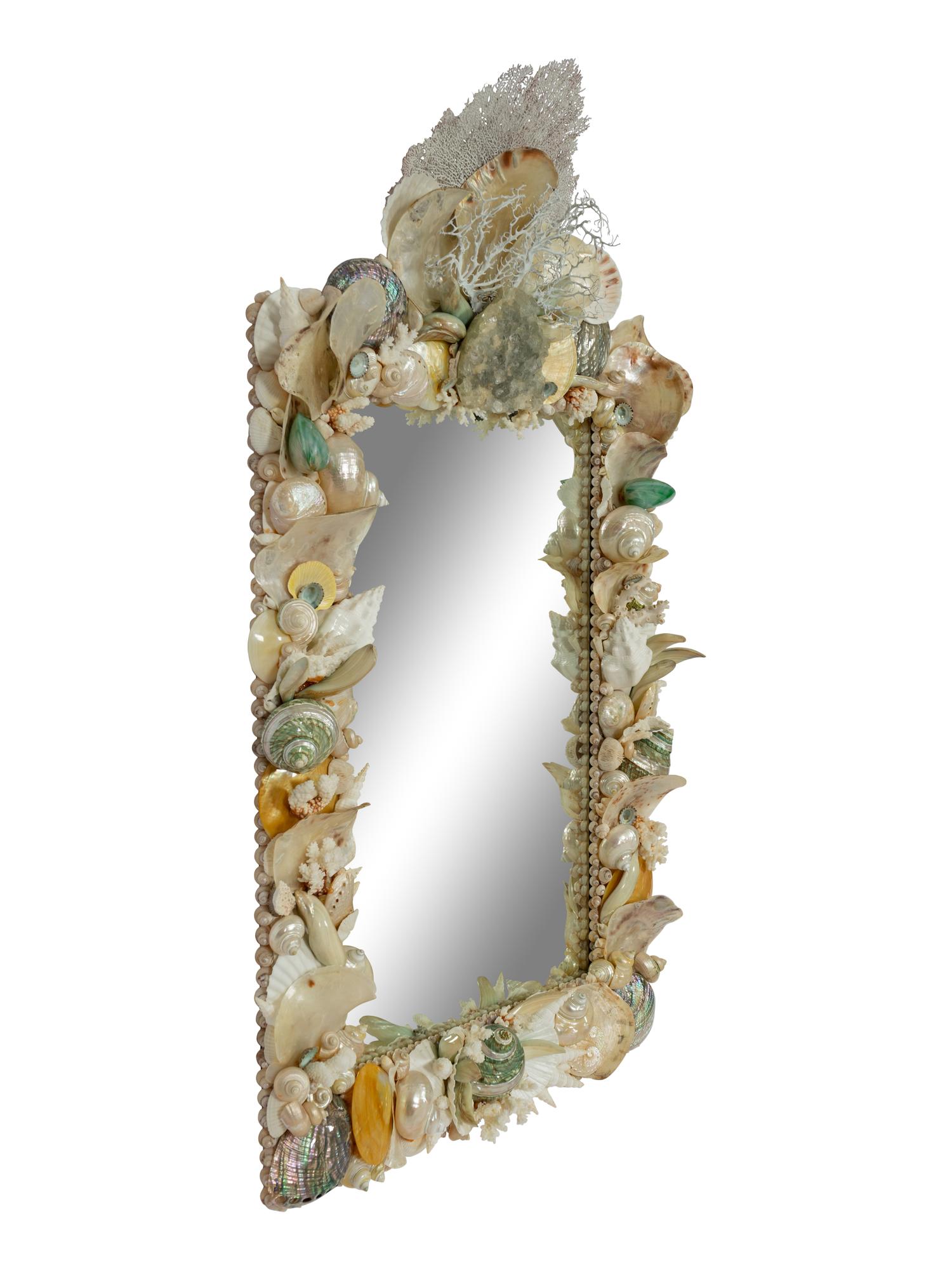 A Grotto Style Shell and Coral-Encrusted Mirror