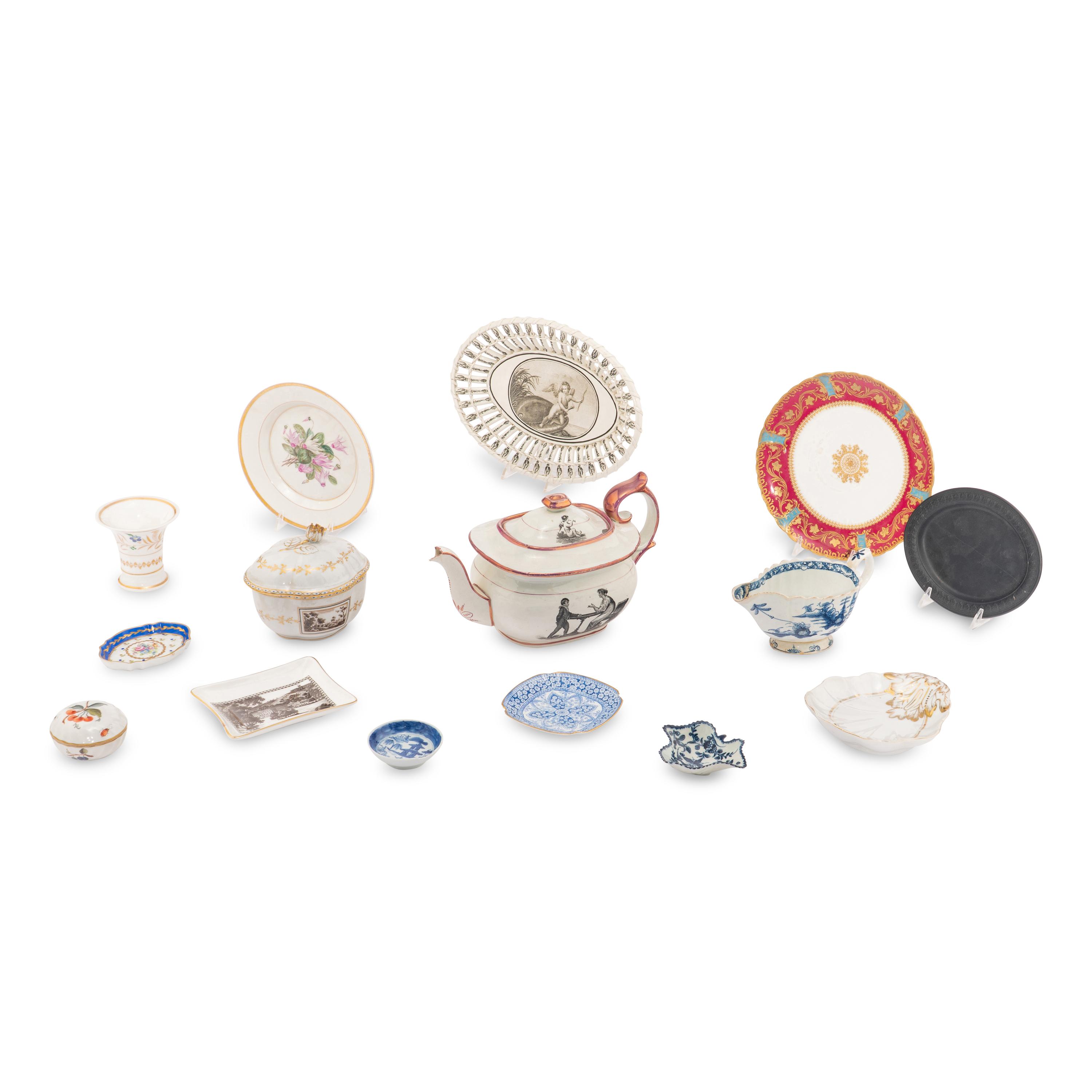 Fifteen English and Continental Porcelain and Ceramic Table Articles