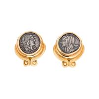 SUSAN BERMAN, YELLOW GOLD AND COIN EARCLIPS