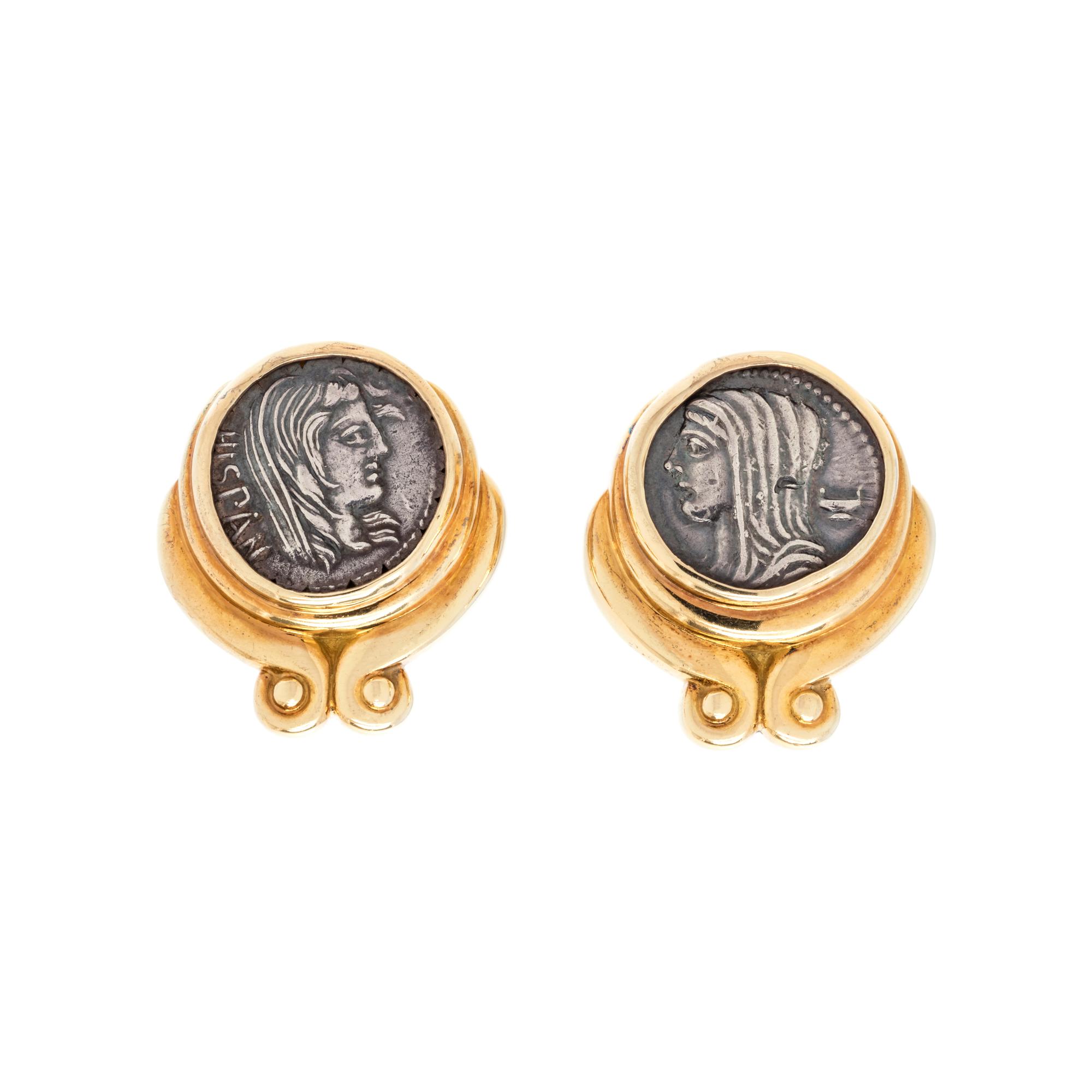 SUSAN BERMAN, YELLOW GOLD AND COIN EARCLIPS