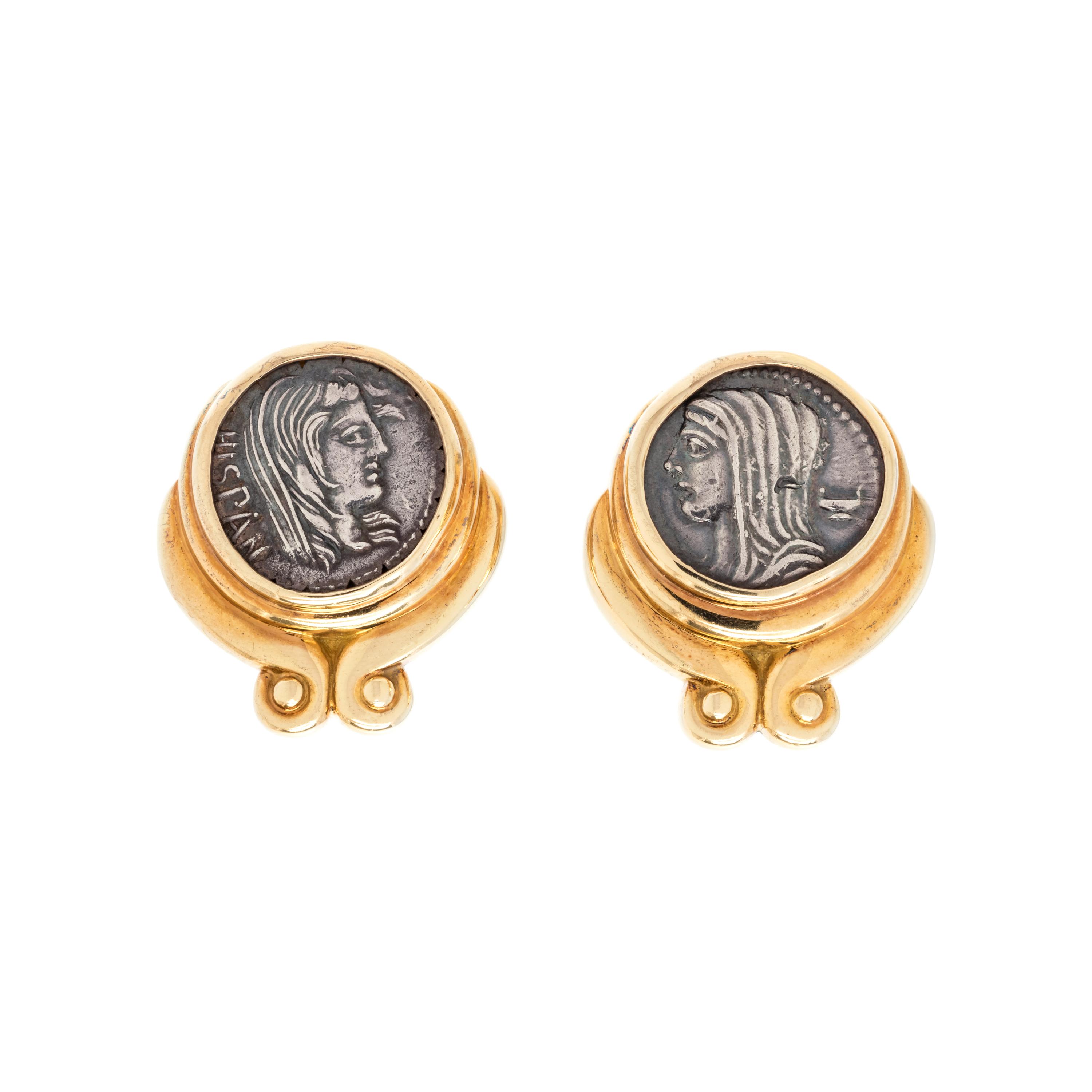 SUSAN BERMAN, YELLOW GOLD AND COIN EARCLIPS