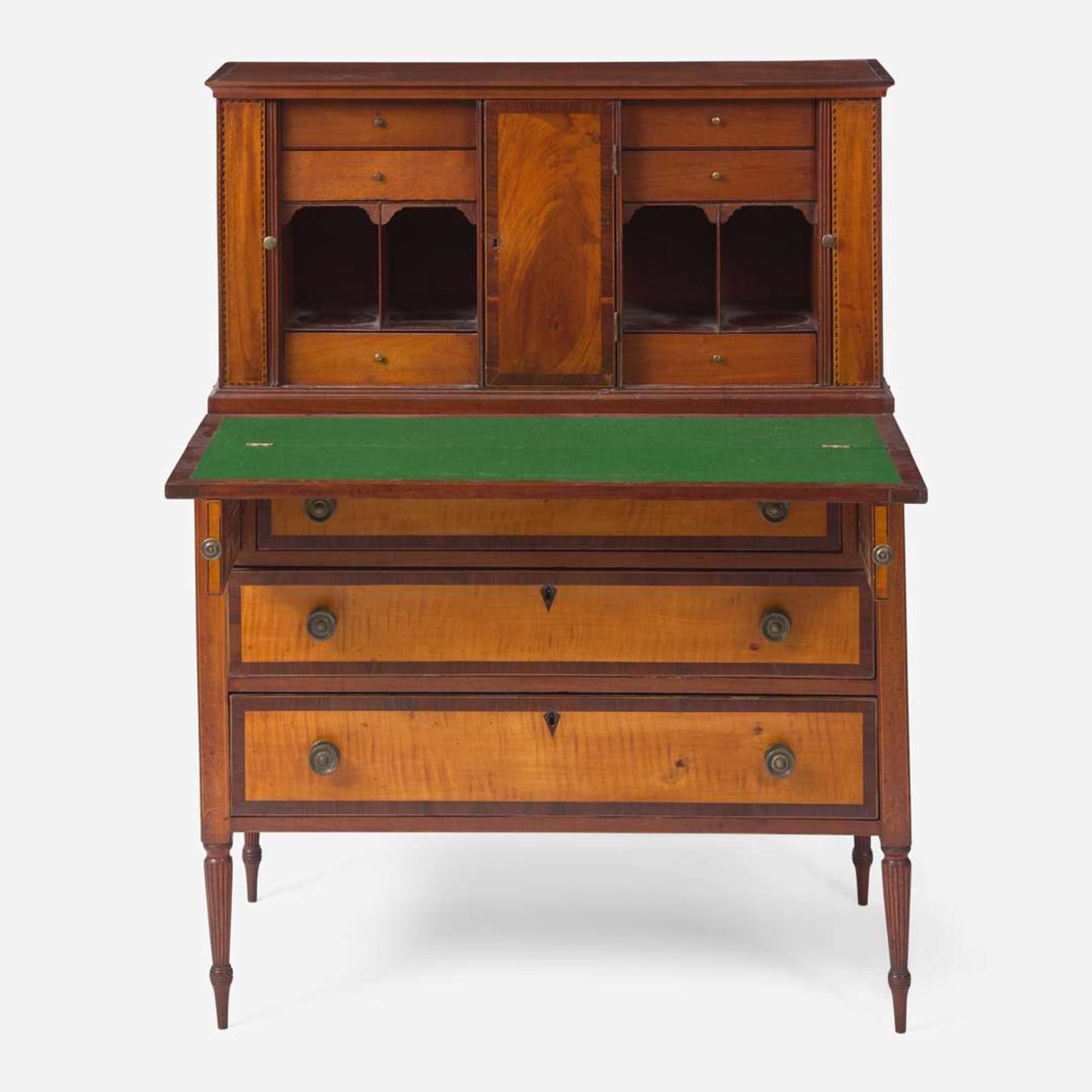 A Federal inlaid and mahogany tambour desk New England, circa 1810
